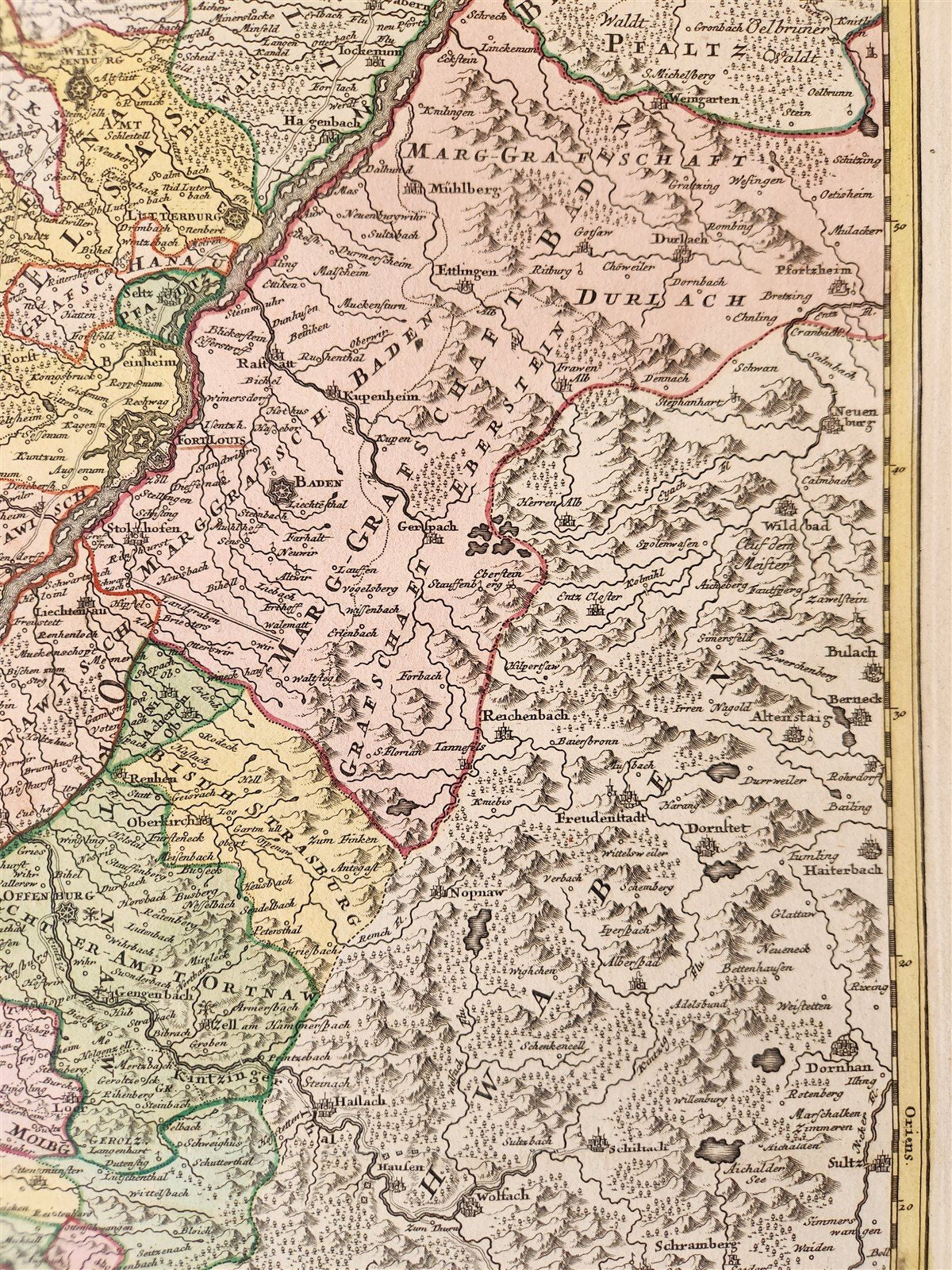 1720s ALSACE FRANCE antique MAP LAND GRAVIATUS ALSATIAE by JOHANN HOMANN
