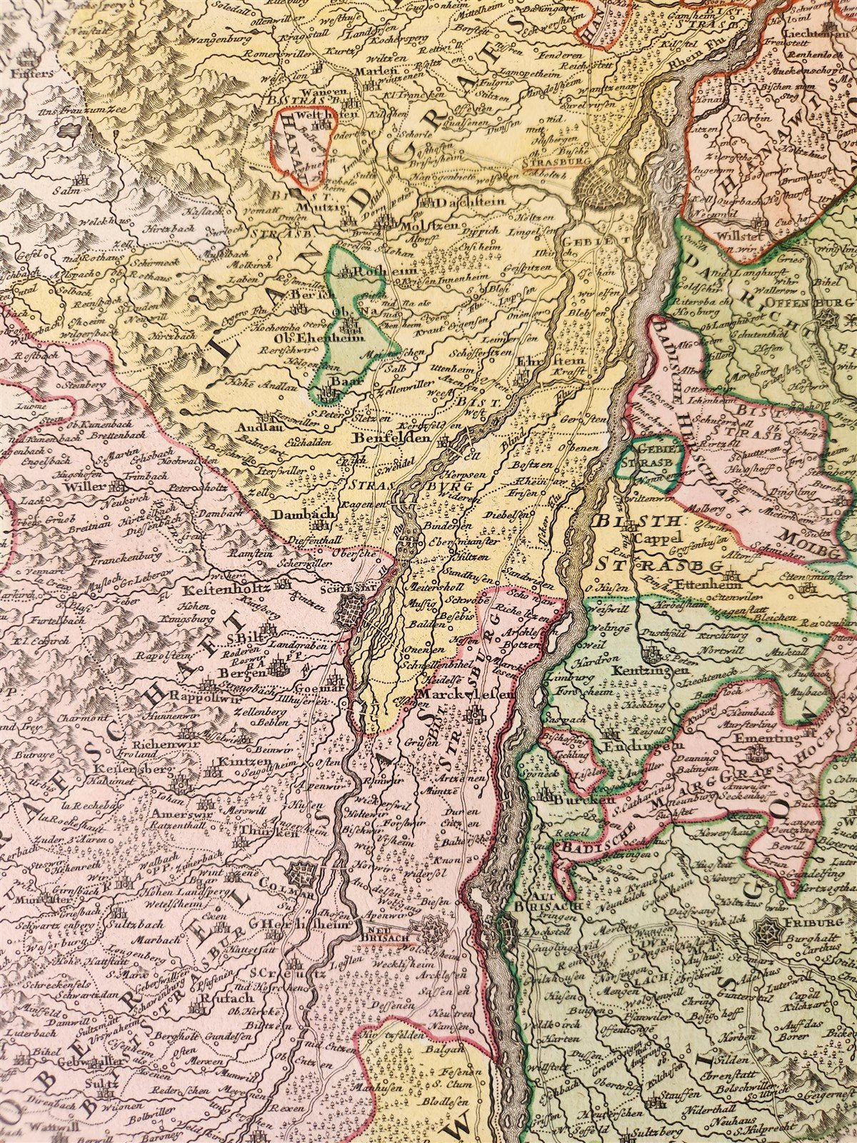 1720s ALSACE FRANCE antique MAP LAND GRAVIATUS ALSATIAE by JOHANN HOMANN