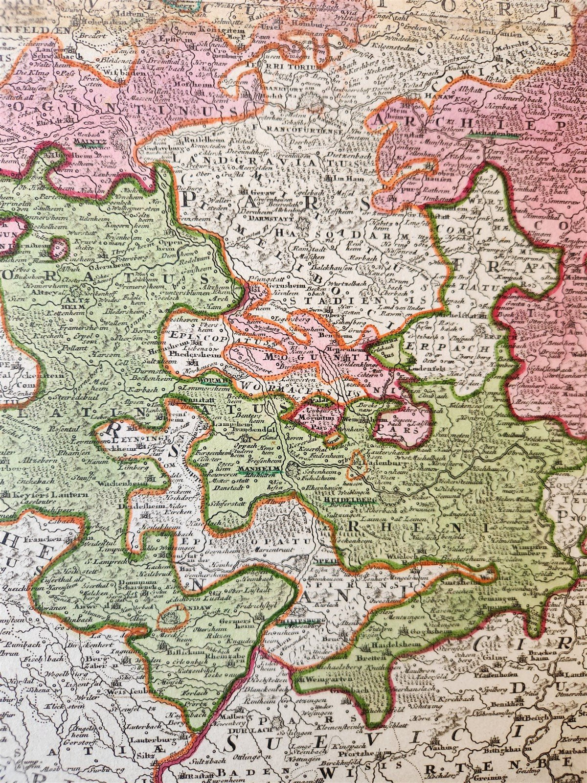 1730 GERMANY antique MAP Frankfurt Coln Heidelberg by HOMANN RHENANUS INFERIOR