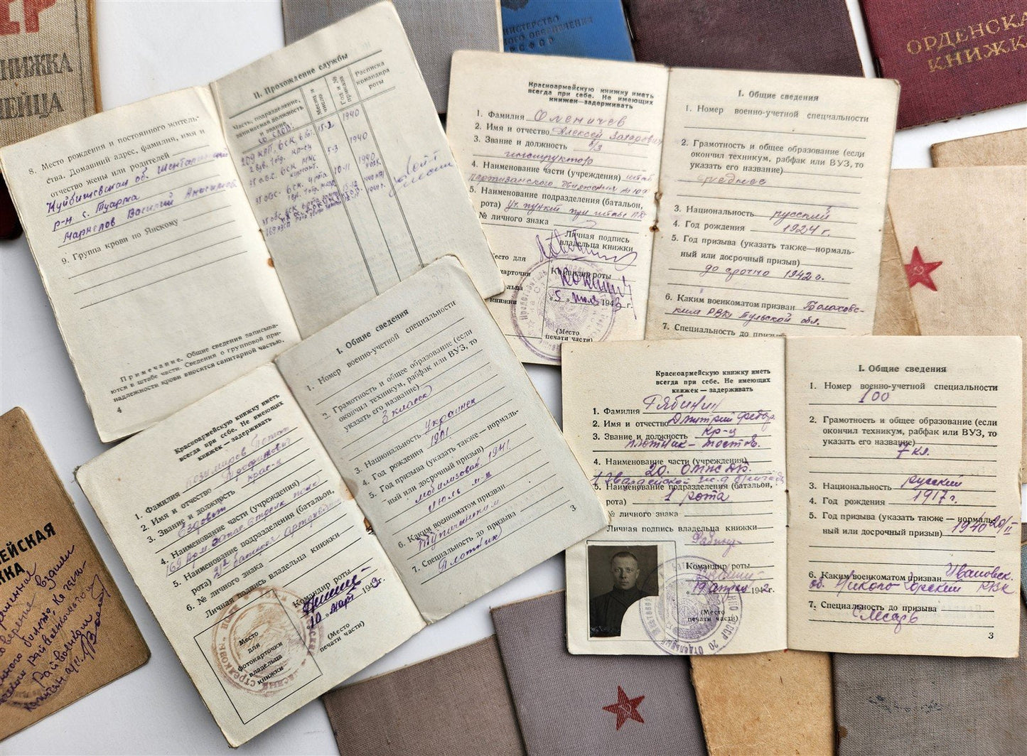 LOT of 19 RUSSIAN WWII ERA DOCUMENTS SOLDIER'S ID CARDS Soviet