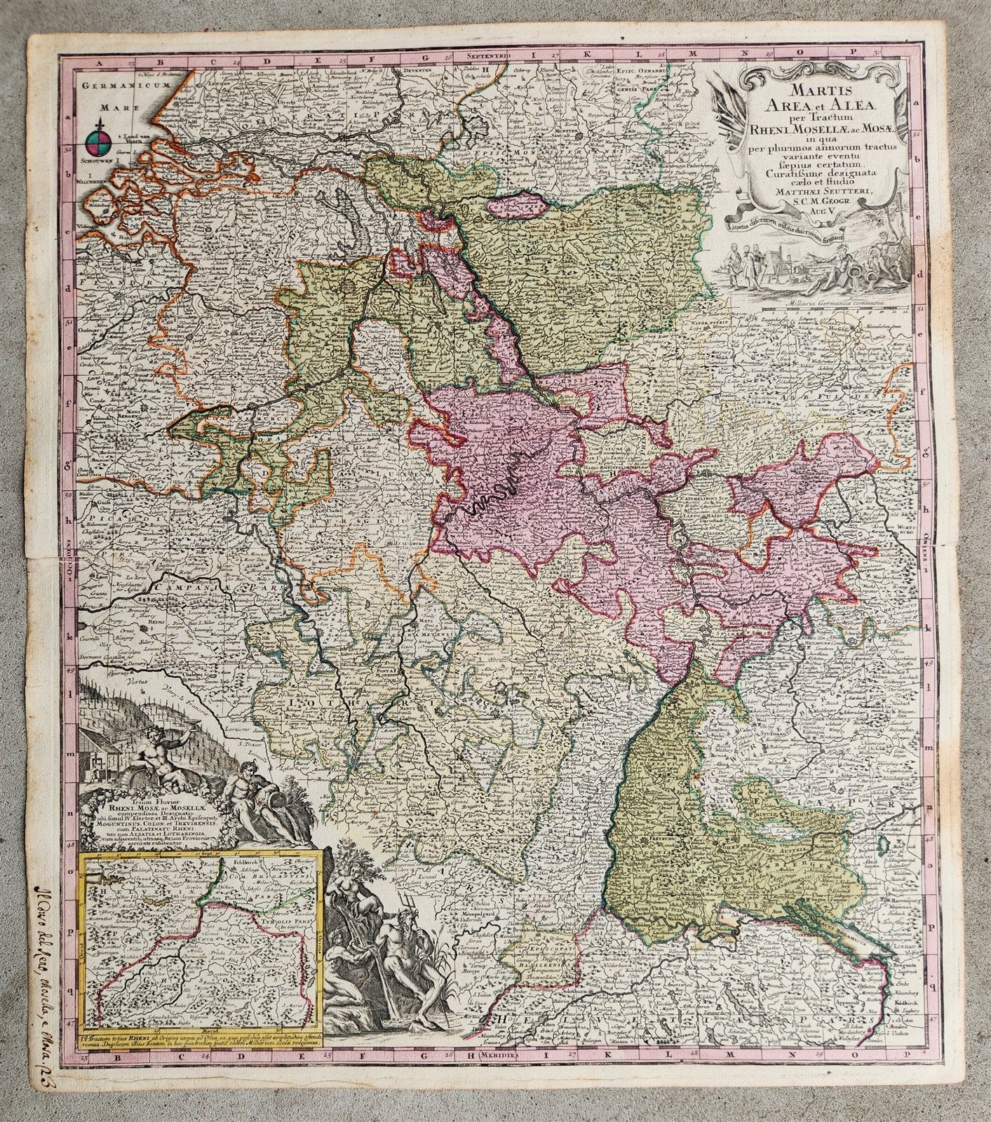 1740s GERMANY & FRANCE antique MAP MARTIS AREA et ALEA RHENI MOSSELAE ac MOSAE