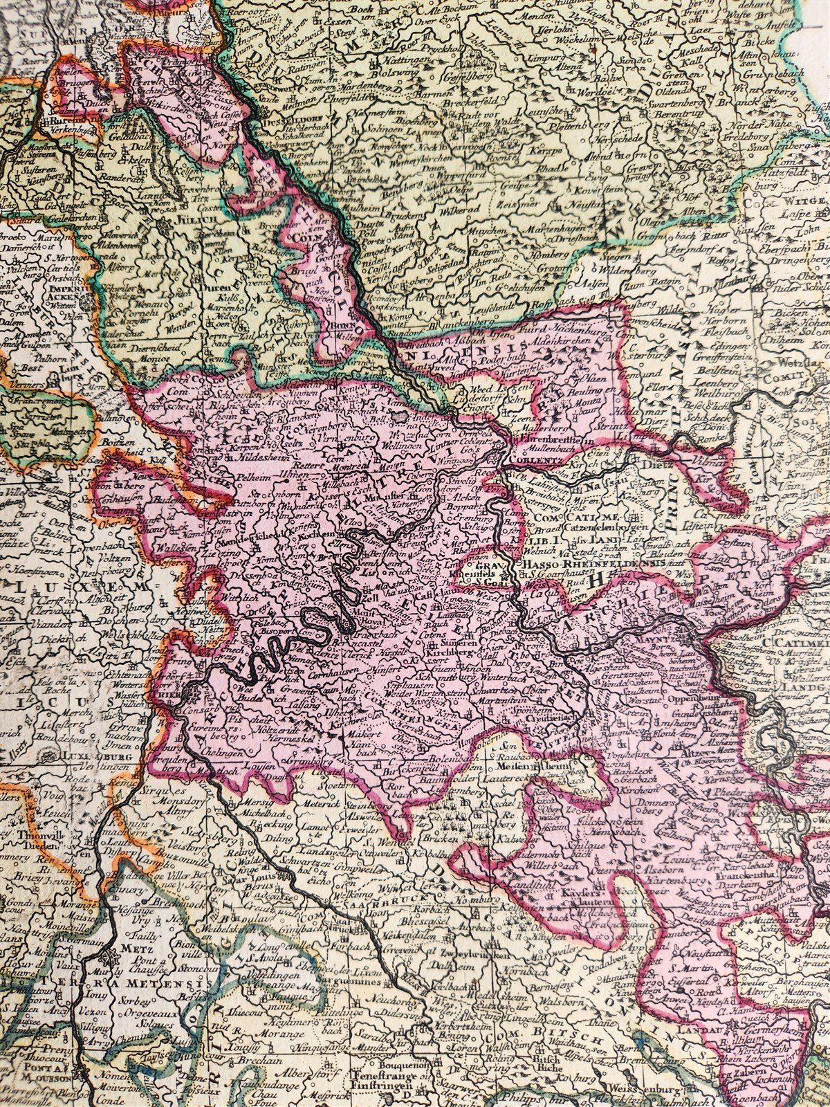 1740s GERMANY & FRANCE antique MAP MARTIS AREA et ALEA RHENI MOSSELAE ac MOSAE