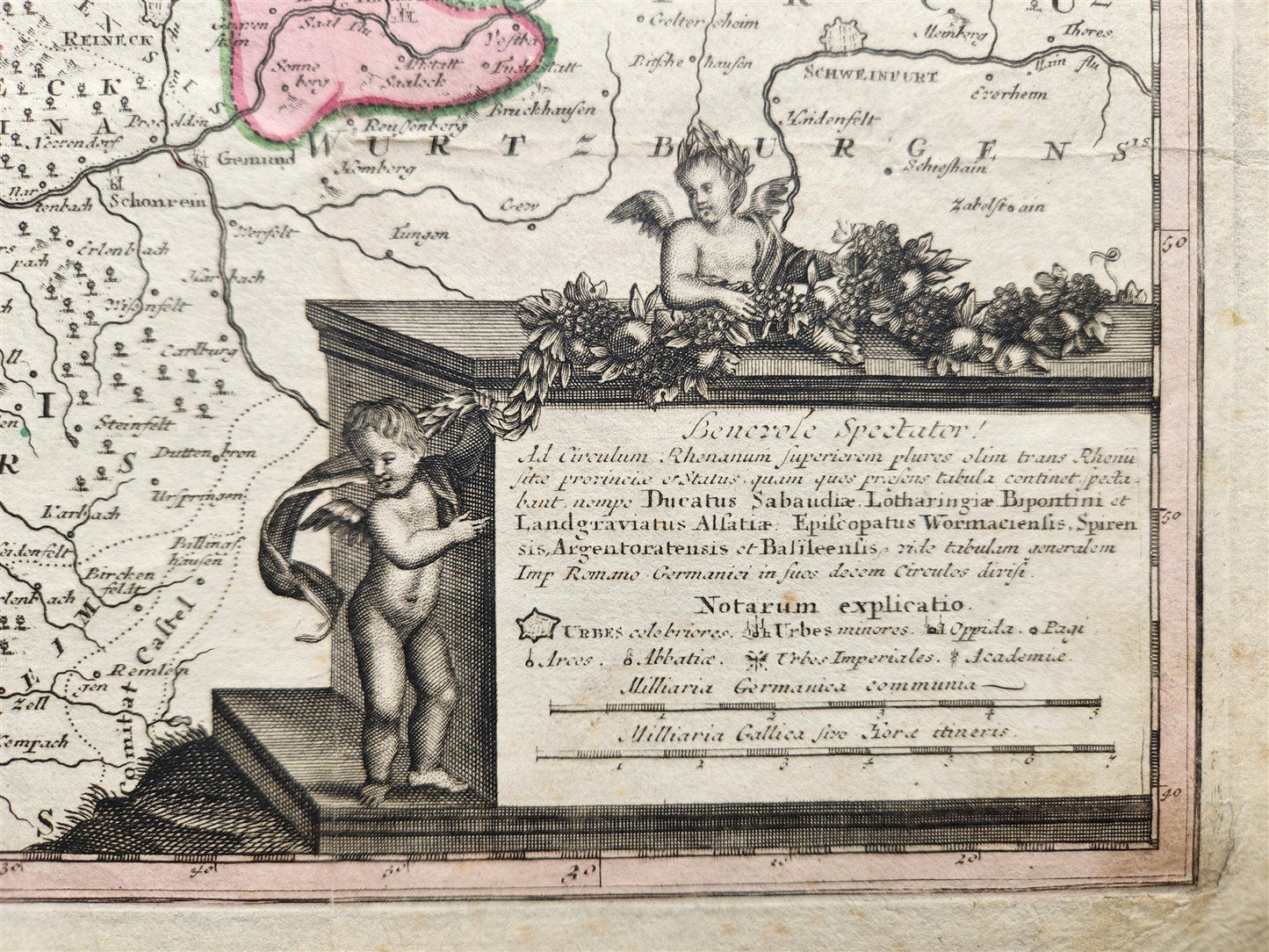 1720s GERMANY antique MAP Frankfurt Cassel Hirschfeld Fulda Darmstadt Nassaw