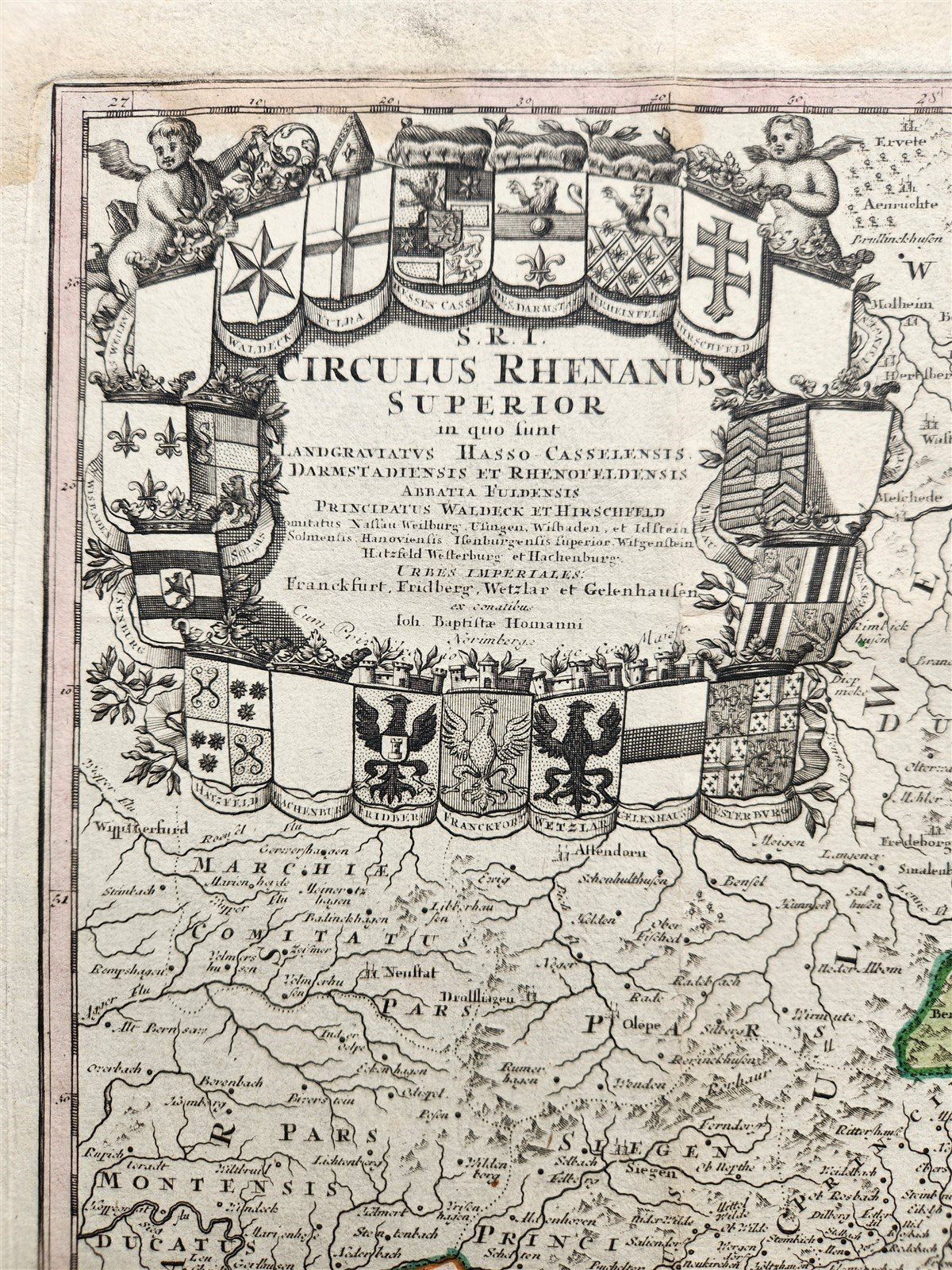 1720s GERMANY antique MAP Frankfurt Cassel Hirschfeld Fulda Darmstadt Nassaw