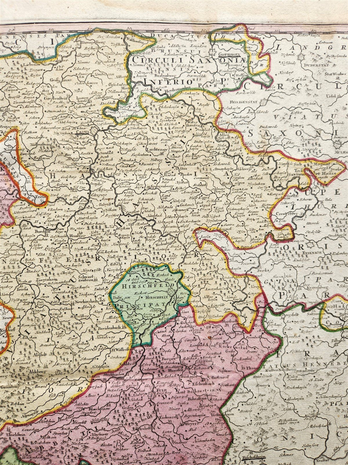 1720s GERMANY antique MAP Frankfurt Cassel Hirschfeld Fulda Darmstadt Nassaw