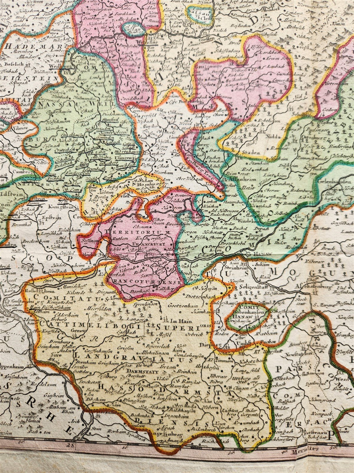 1720s GERMANY antique MAP Frankfurt Cassel Hirschfeld Fulda Darmstadt Nassaw