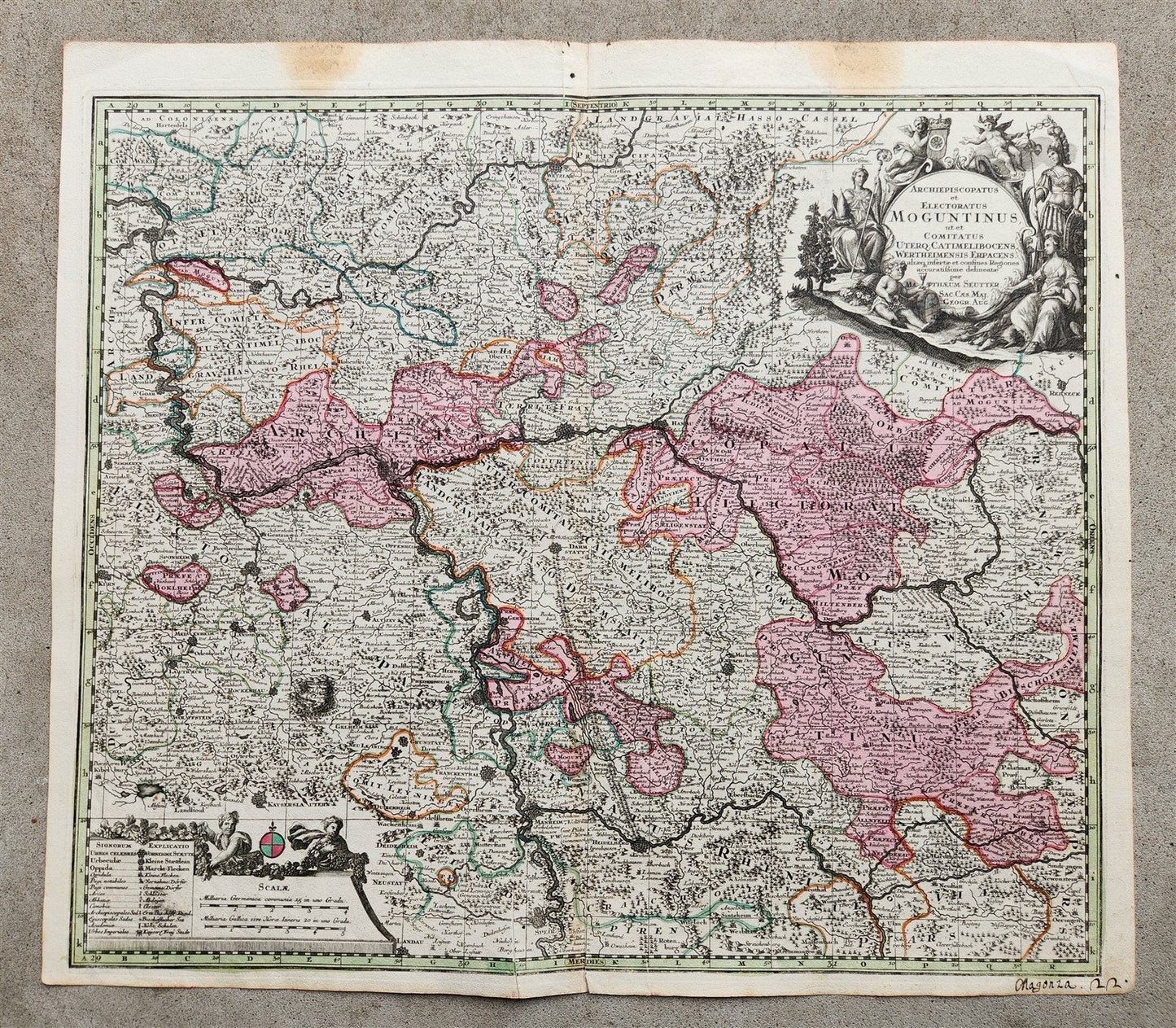 1740 GERMANY antique MAP Archiepiscopatus et MOGUNTINUS by Matthaus Seutter