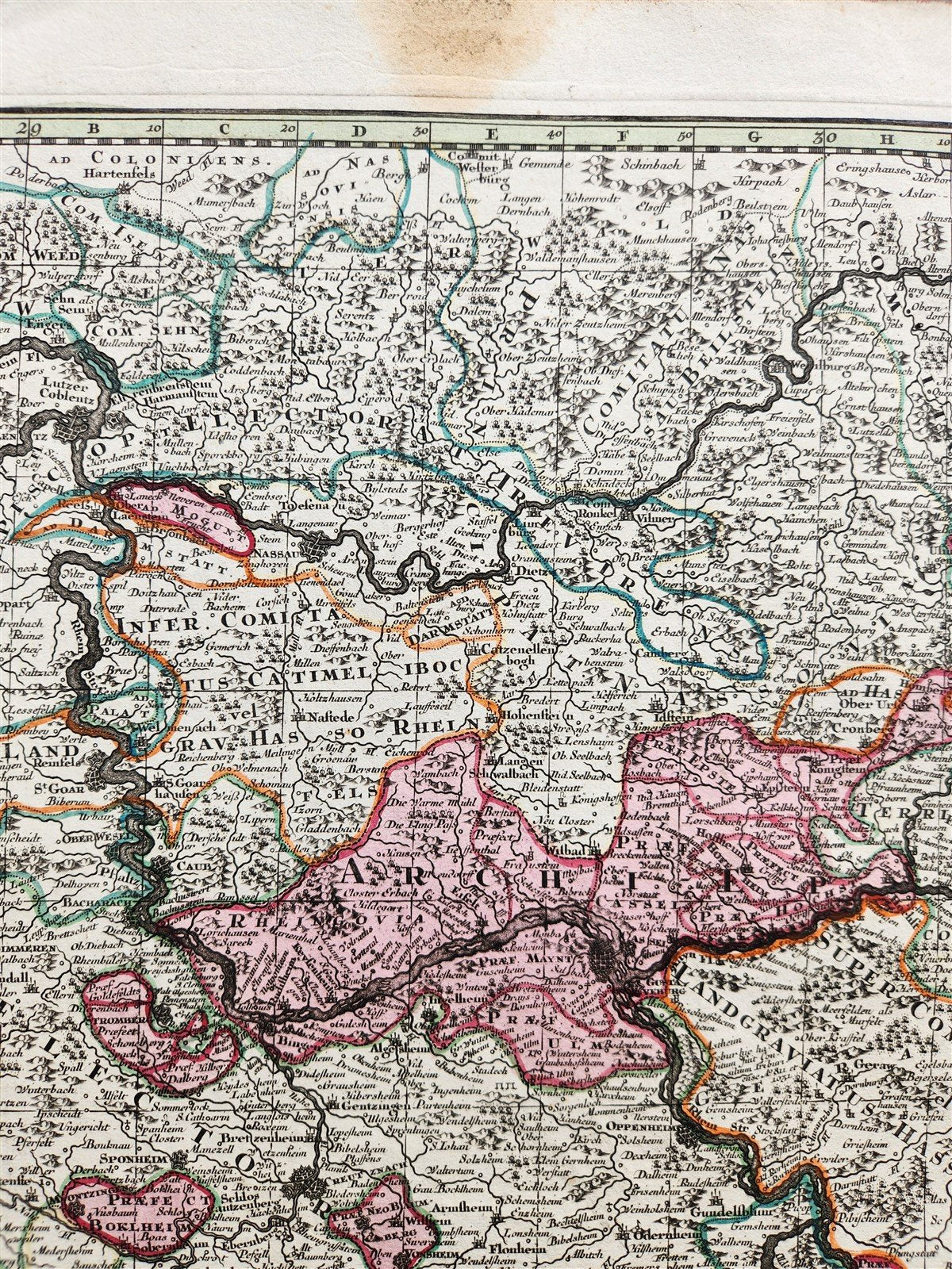 1740 GERMANY antique MAP Archiepiscopatus et MOGUNTINUS by Matthaus Seutter