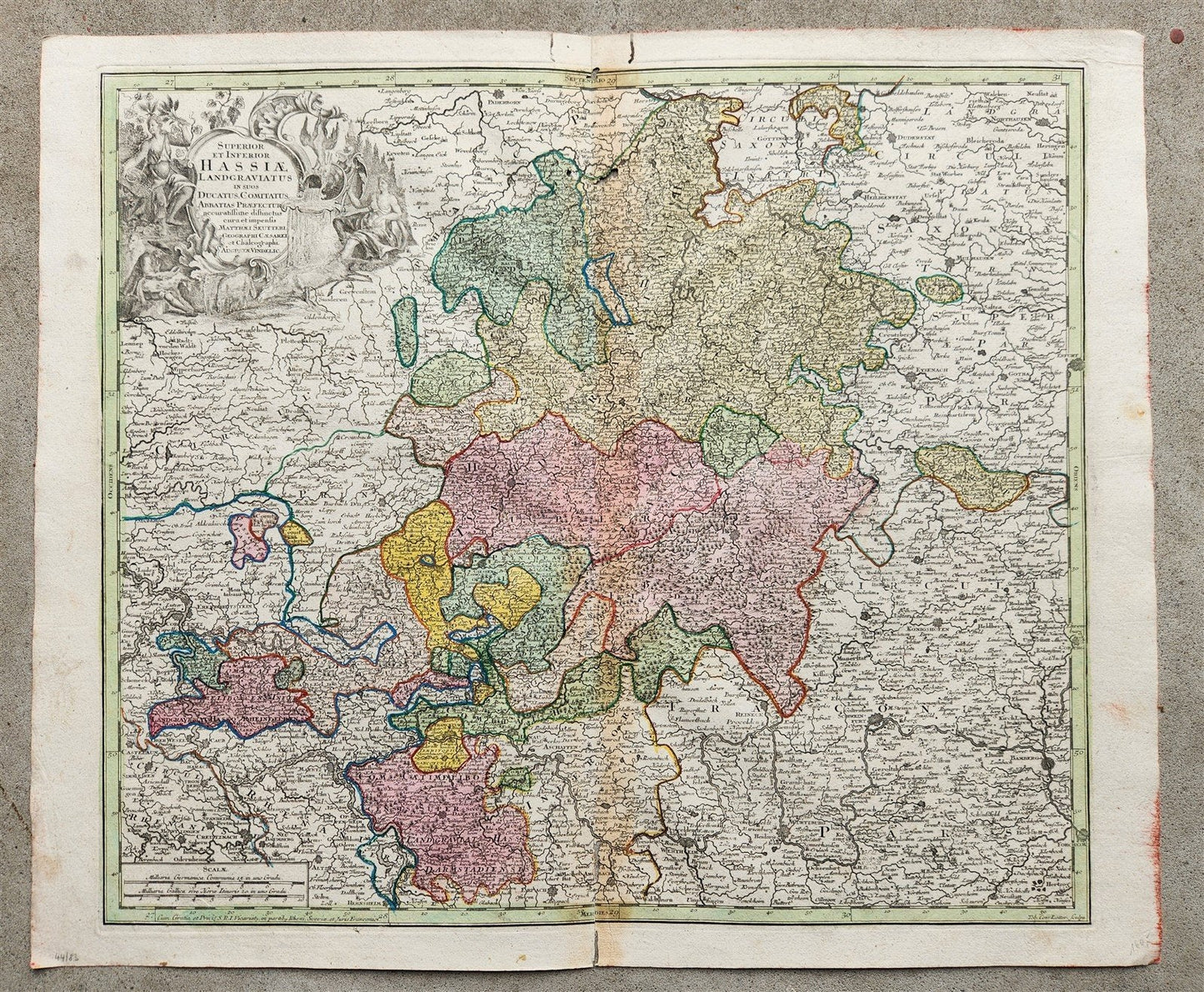 1740s GERMANY HESSE antique MAP HASSIA by Matthaus Seutter