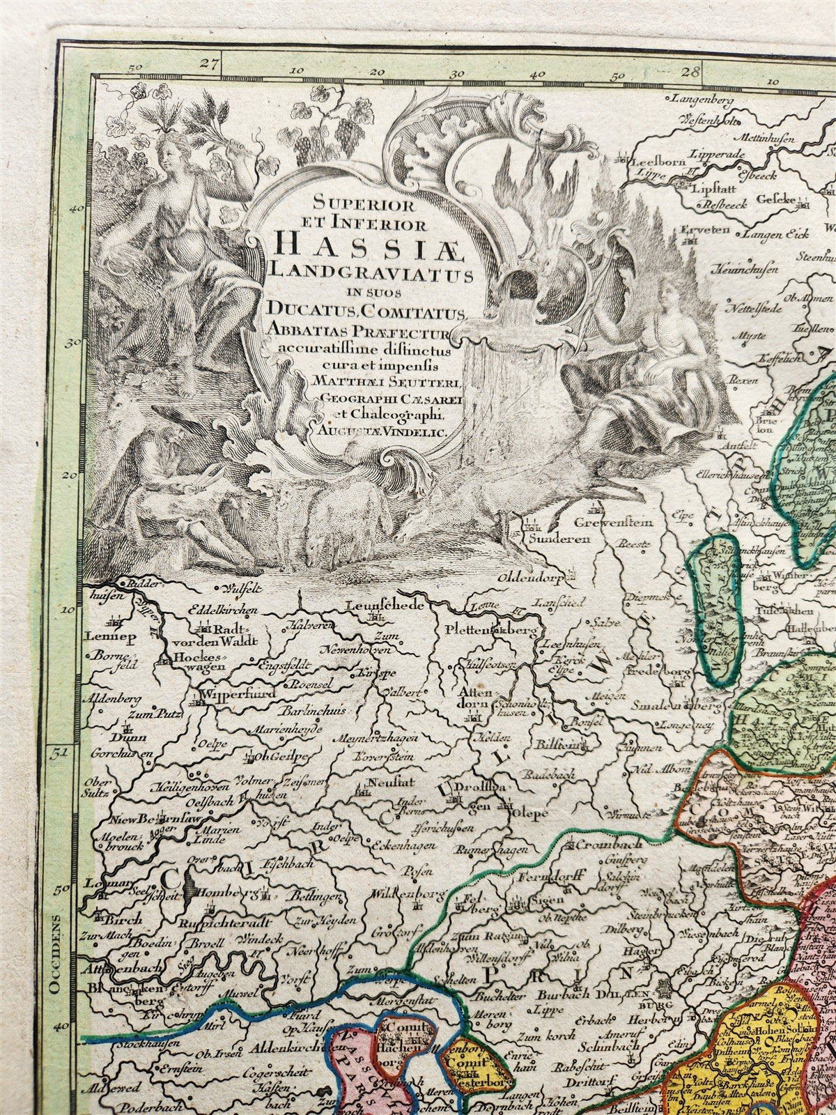 1740s GERMANY HESSE antique MAP HASSIA by Matthaus Seutter