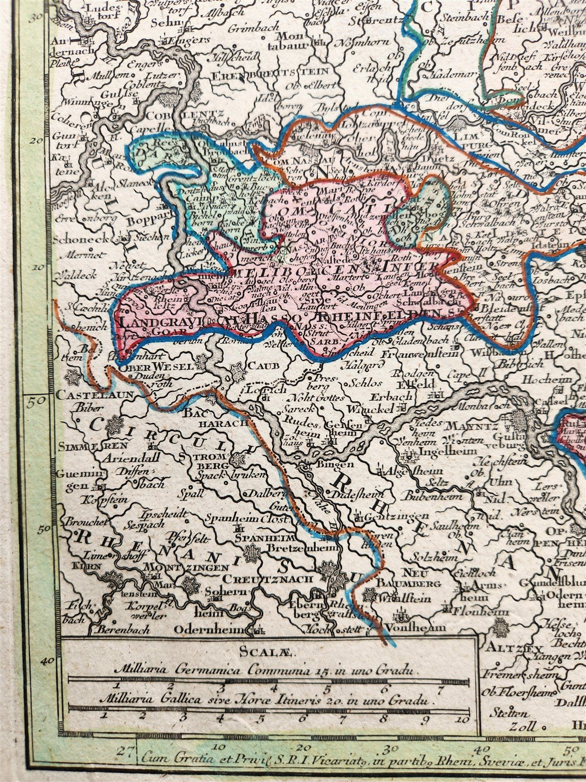 1740s GERMANY HESSE antique MAP HASSIA by Matthaus Seutter