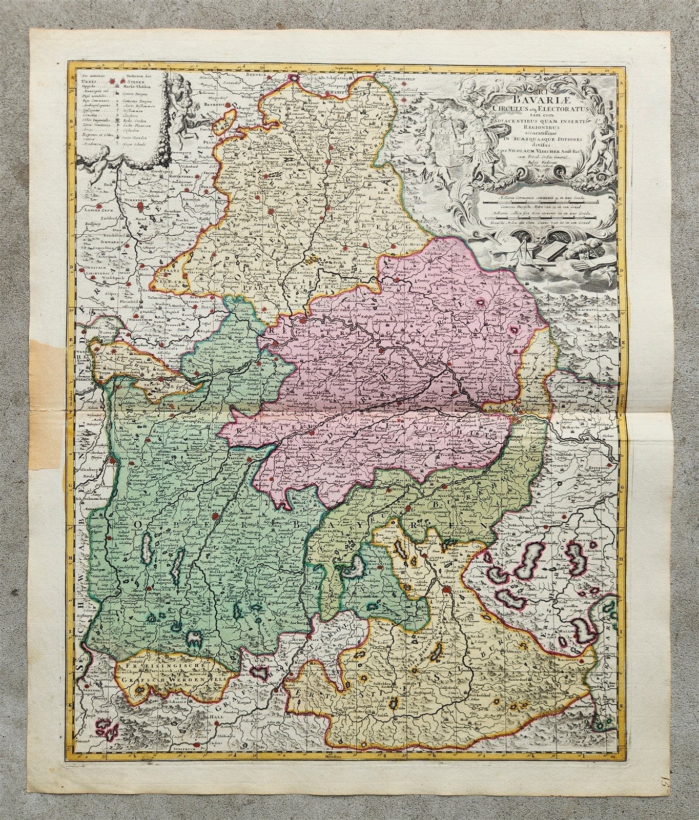 1700s GERMANY & AUSTRIA BAVARIA antique Nicolaum Visscher MAP by PETER SHENK