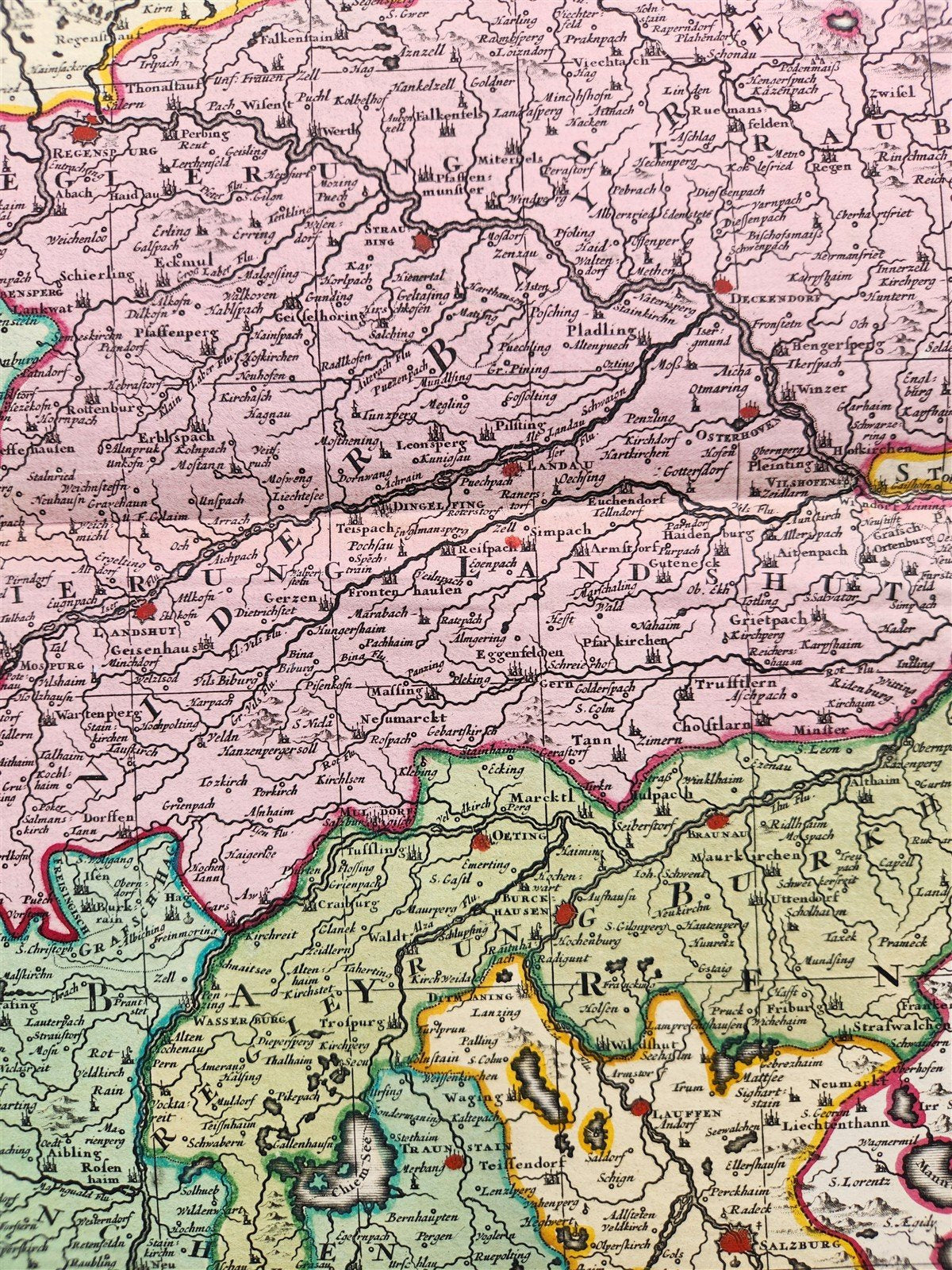 1700s GERMANY & AUSTRIA BAVARIA antique Nicolaum Visscher MAP by PETER SHENK