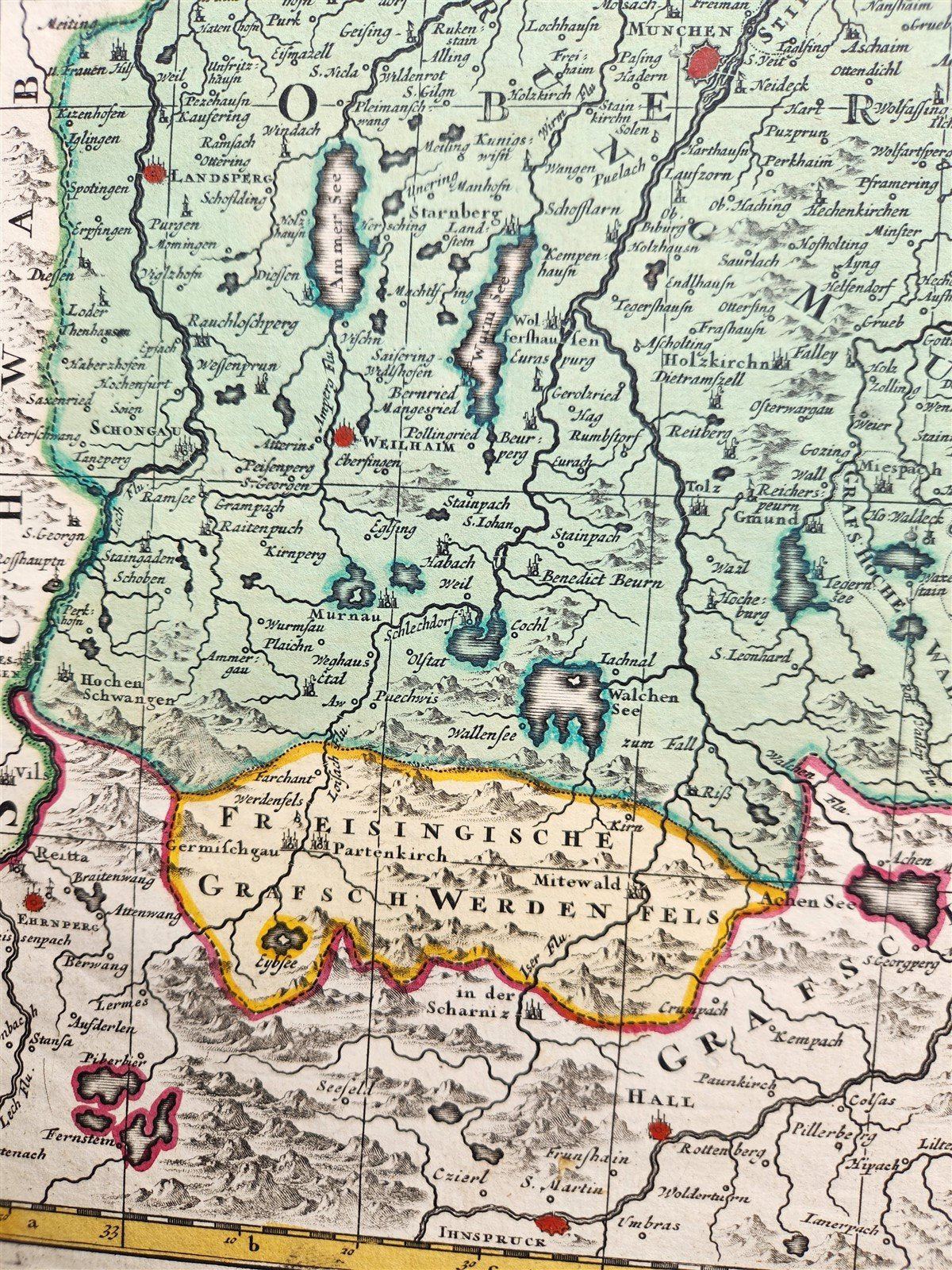 1700s GERMANY & AUSTRIA BAVARIA antique Nicolaum Visscher MAP by PETER SHENK