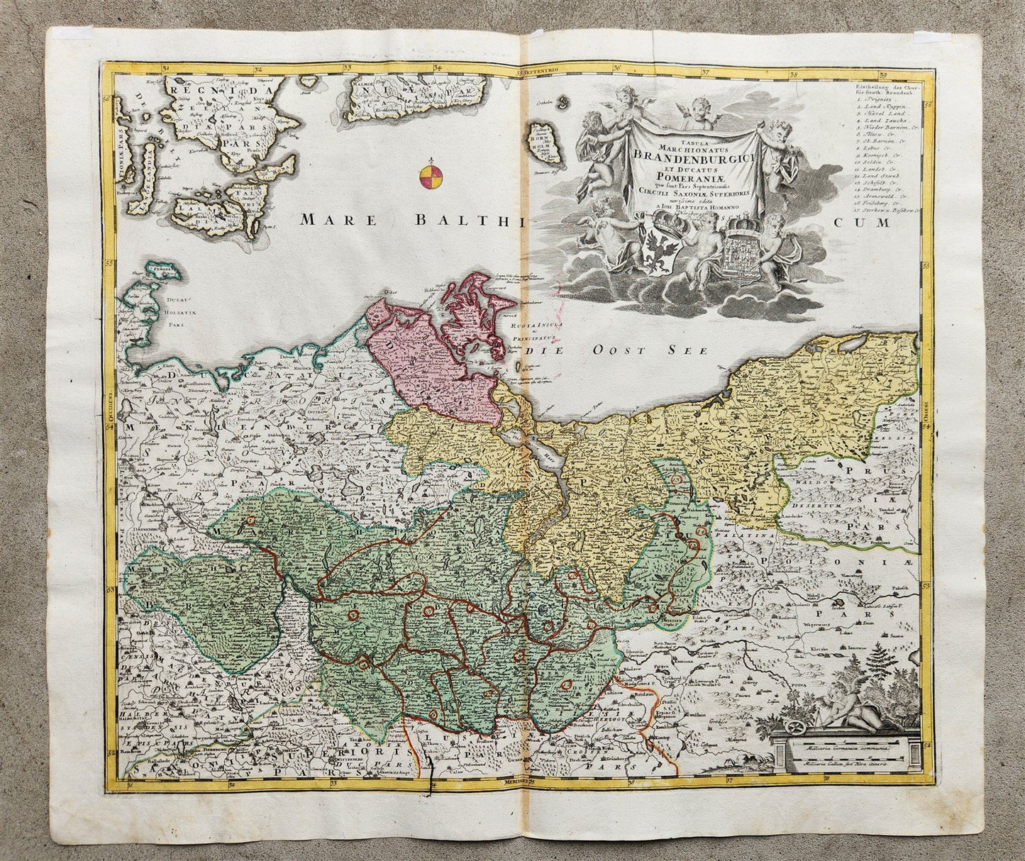 1720s GERMANY antique MAP BRANDENBURG POMERANIA Frankfurt Berlin Denmark Poland