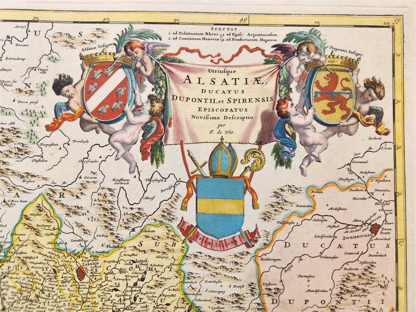 1690 ALSACE FRANCE antique MAP by Frederick de Wit 17th CENTURY ALSATIAE ducatus