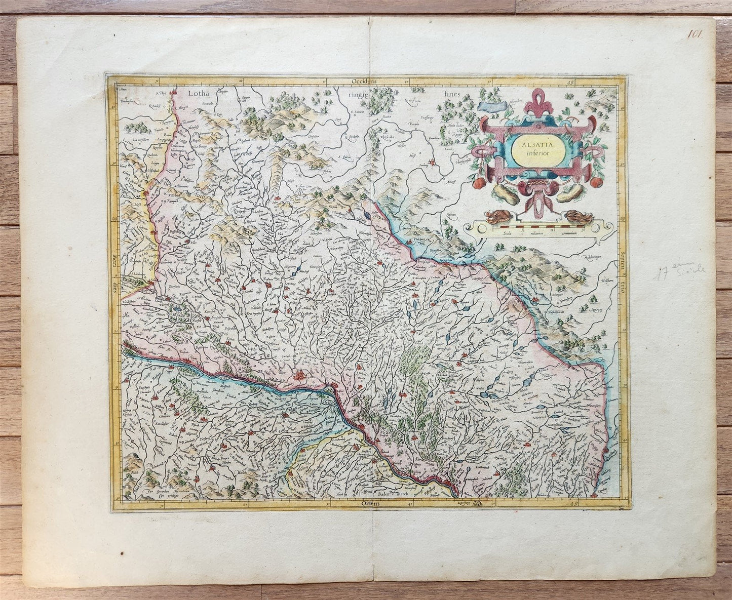 1630s ALSACE FRANCE antique MAP by GERARD MERCATOR L'ALSATIA INFERIOR