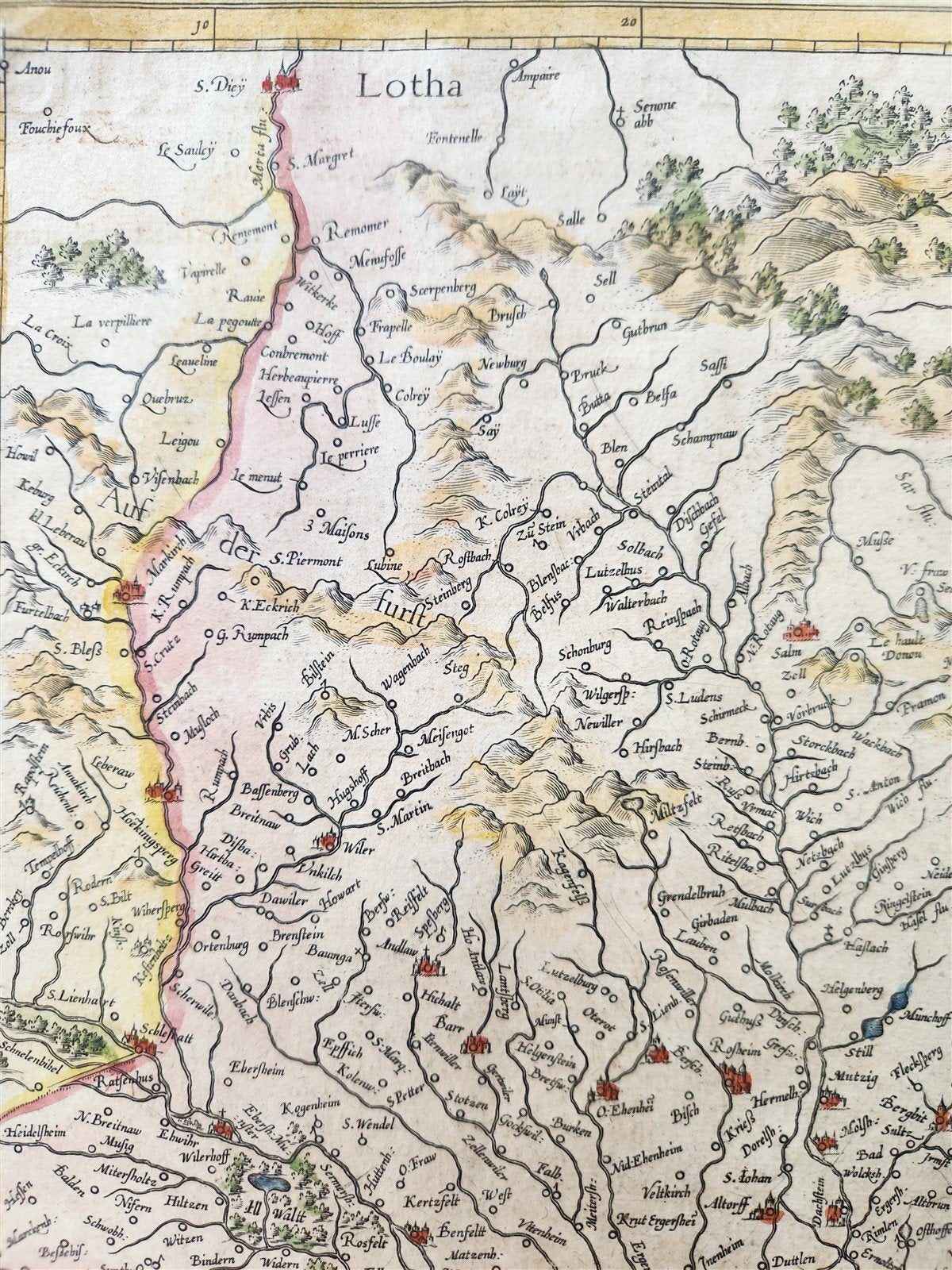 1630s ALSACE FRANCE antique MAP by GERARD MERCATOR L'ALSATIA INFERIOR
