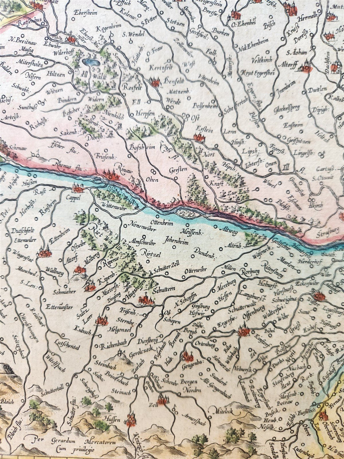 1630s ALSACE FRANCE antique MAP by GERARD MERCATOR L'ALSATIA INFERIOR
