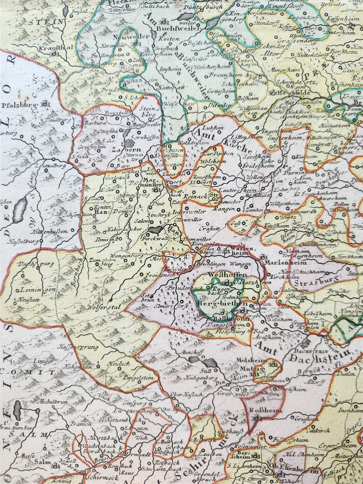 1750s ALSACE FRANCE antique MAP by HOMANN Alsatia tam superior