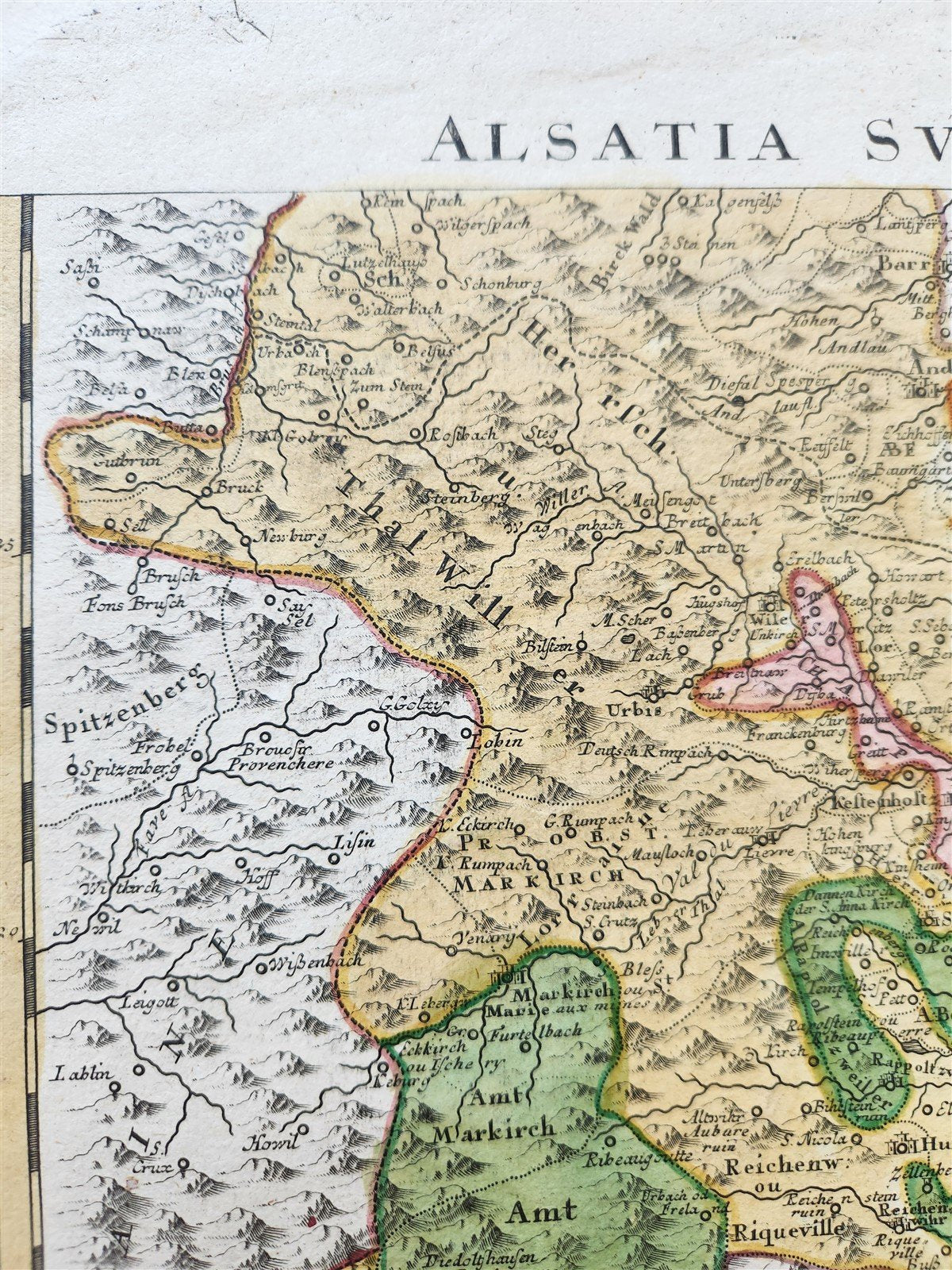 1720s ALSACE FRANCE antique MAP Alsatia Superior una cum Suntgovia