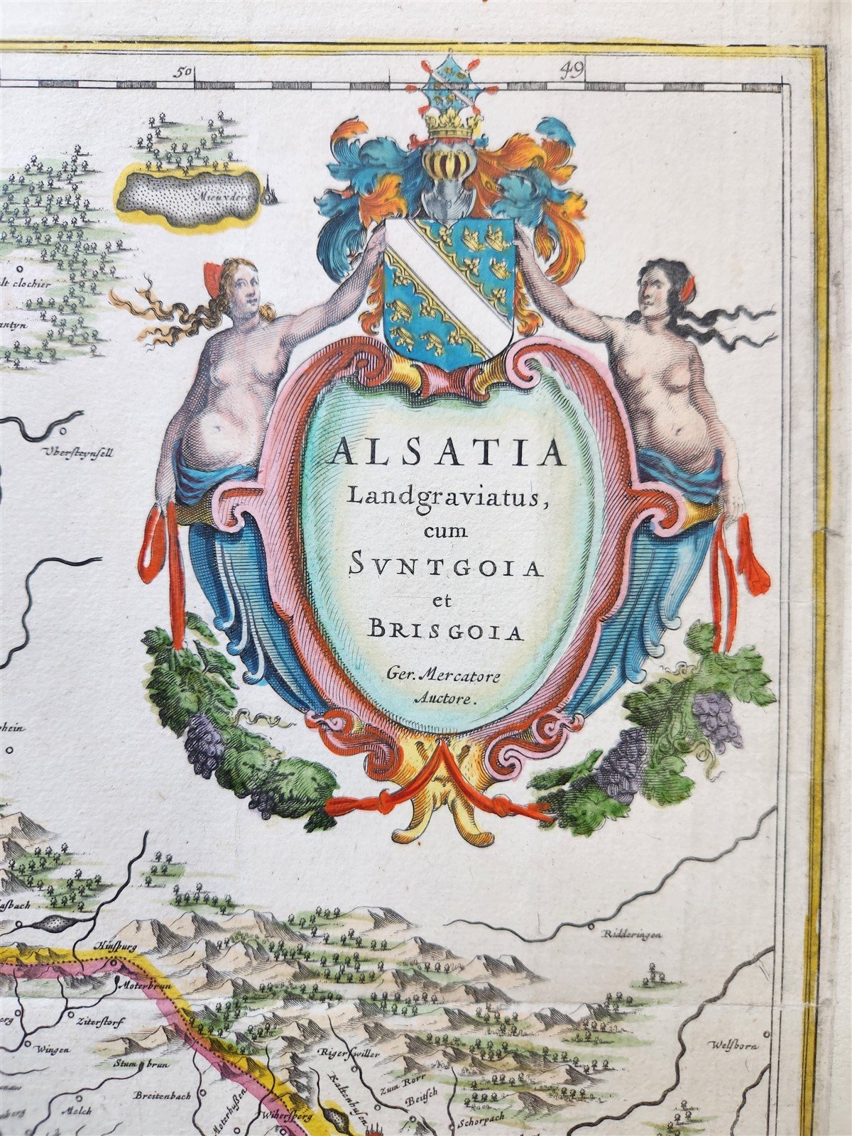 1635 ALSACE FRANCE antique MAP Alsatia Landgraviatus by MERCATOR