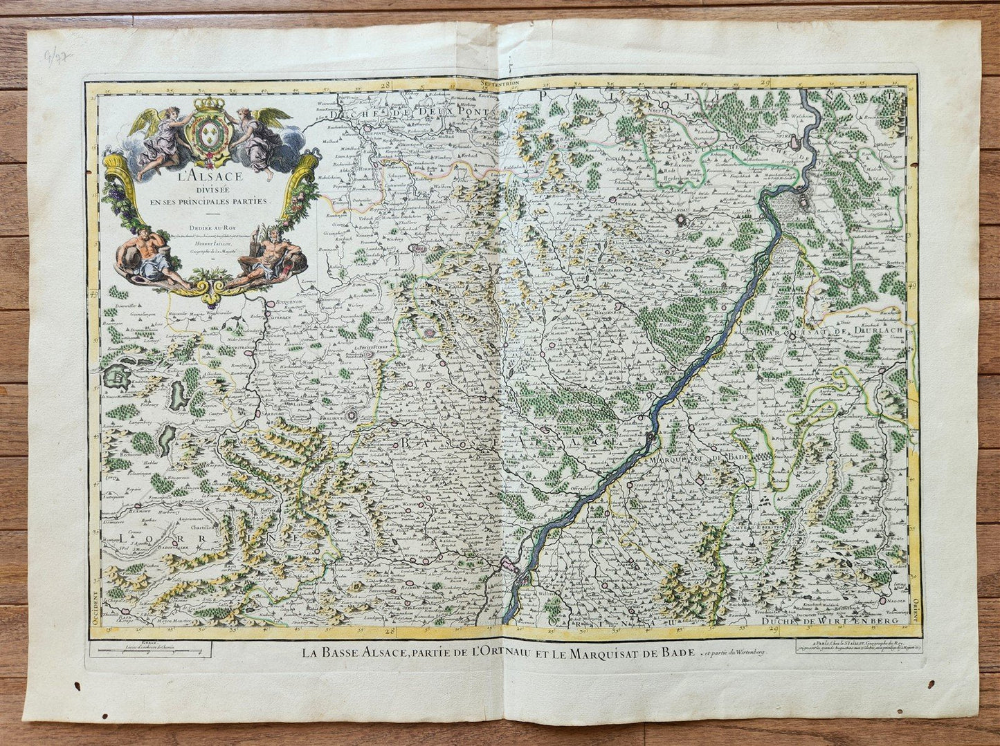 1707 ALSACE FRANCE antique MAP by Hubert Jaillot