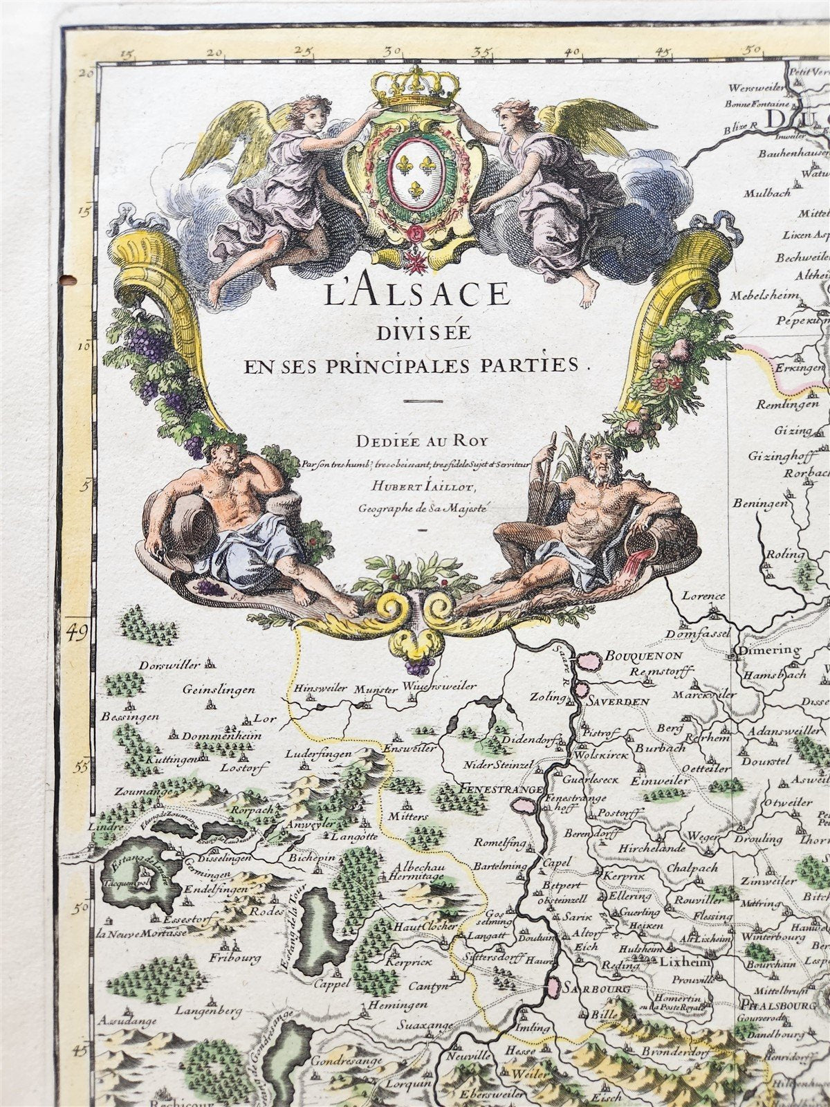1707 ALSACE FRANCE antique MAP by Hubert Jaillot