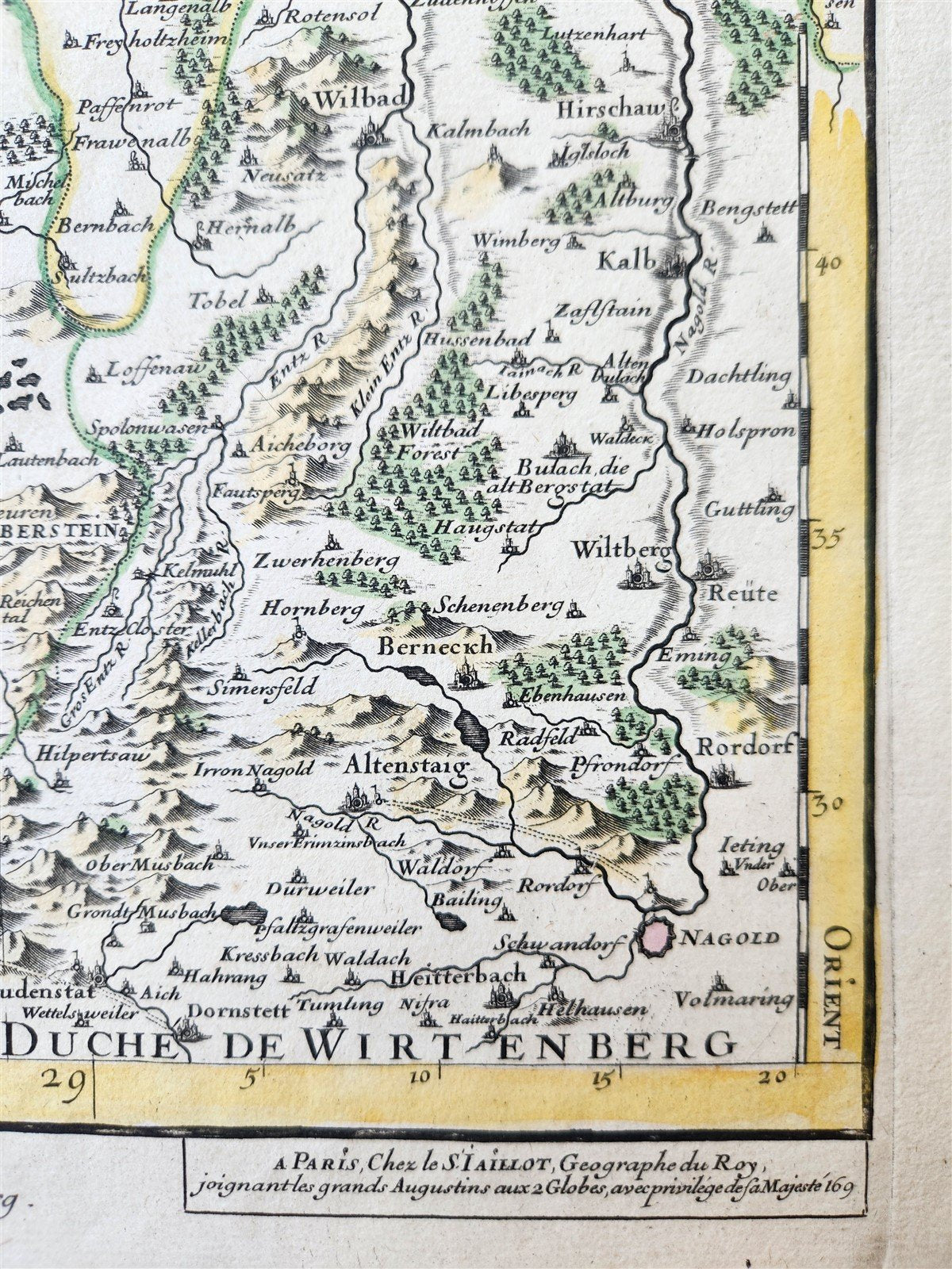 1707 ALSACE FRANCE antique MAP by Hubert Jaillot