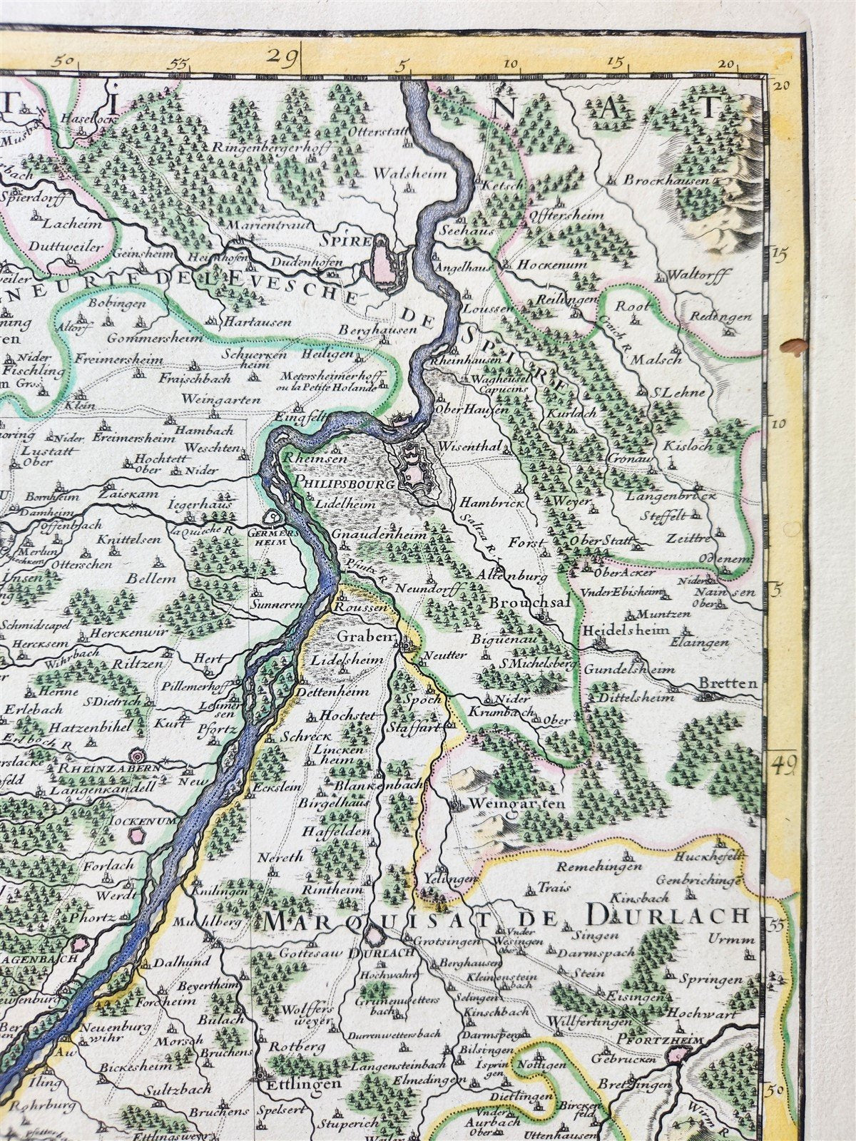 1707 ALSACE FRANCE antique MAP by Hubert Jaillot