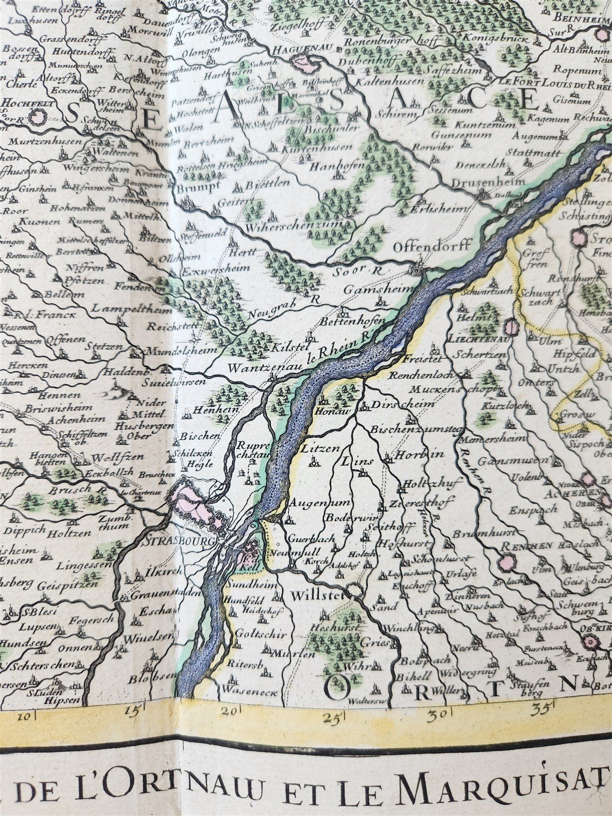 1707 ALSACE FRANCE antique MAP by Hubert Jaillot