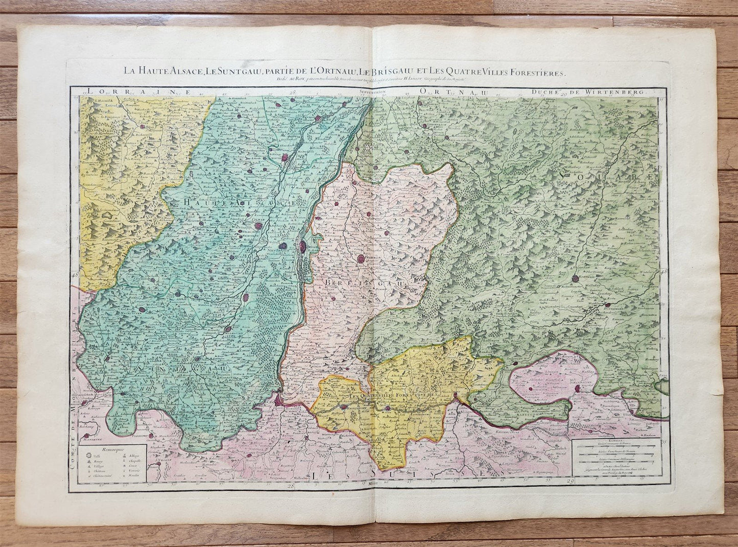 1706 ALSACE FRANCE antique MAP La Haute Alsace Le Suntgau Partie de L'Ortinau