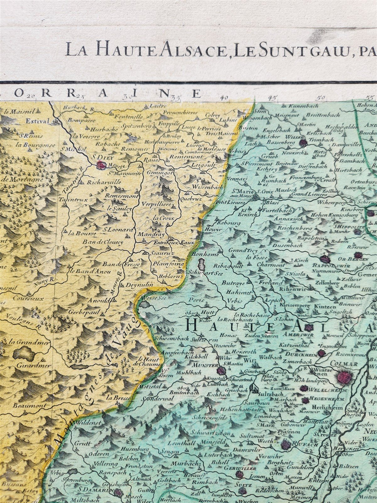 1706 ALSACE FRANCE antique MAP La Haute Alsace Le Suntgau Partie de L'Ortinau