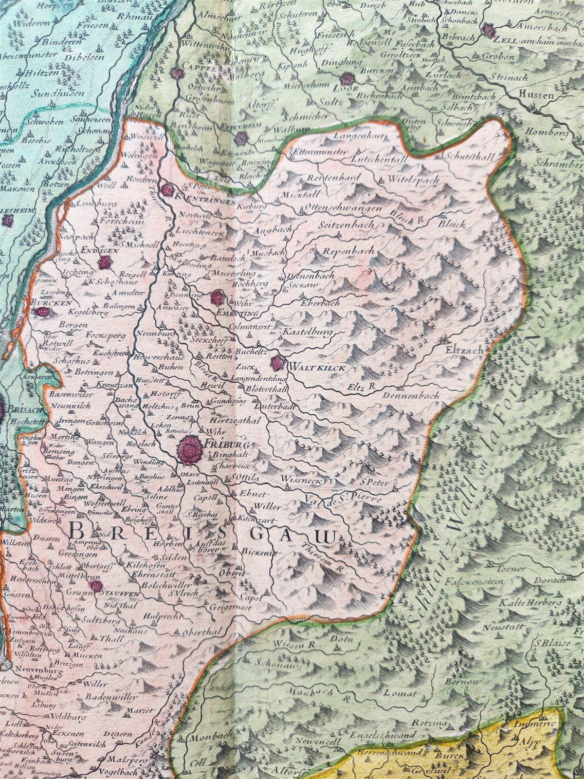 1706 ALSACE FRANCE antique MAP La Haute Alsace Le Suntgau Partie de L'Ortinau