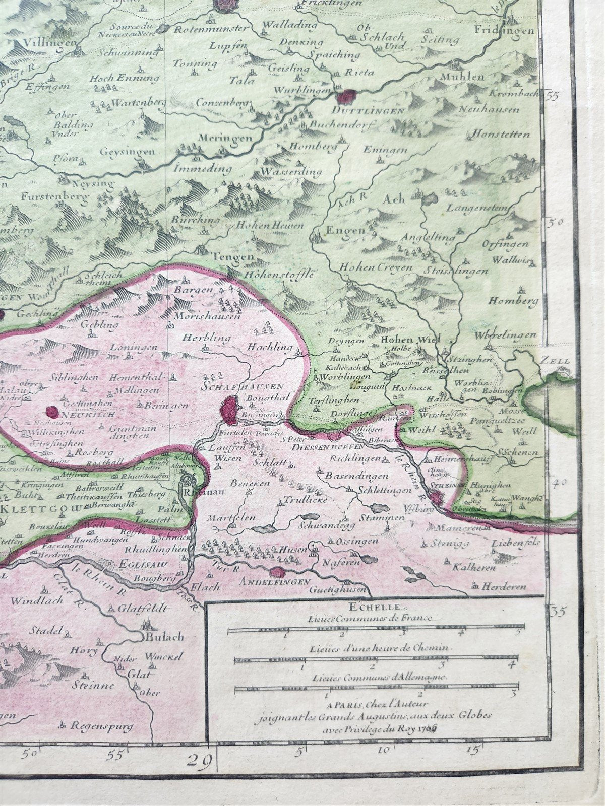 1706 ALSACE FRANCE antique MAP La Haute Alsace Le Suntgau Partie de L'Ortinau
