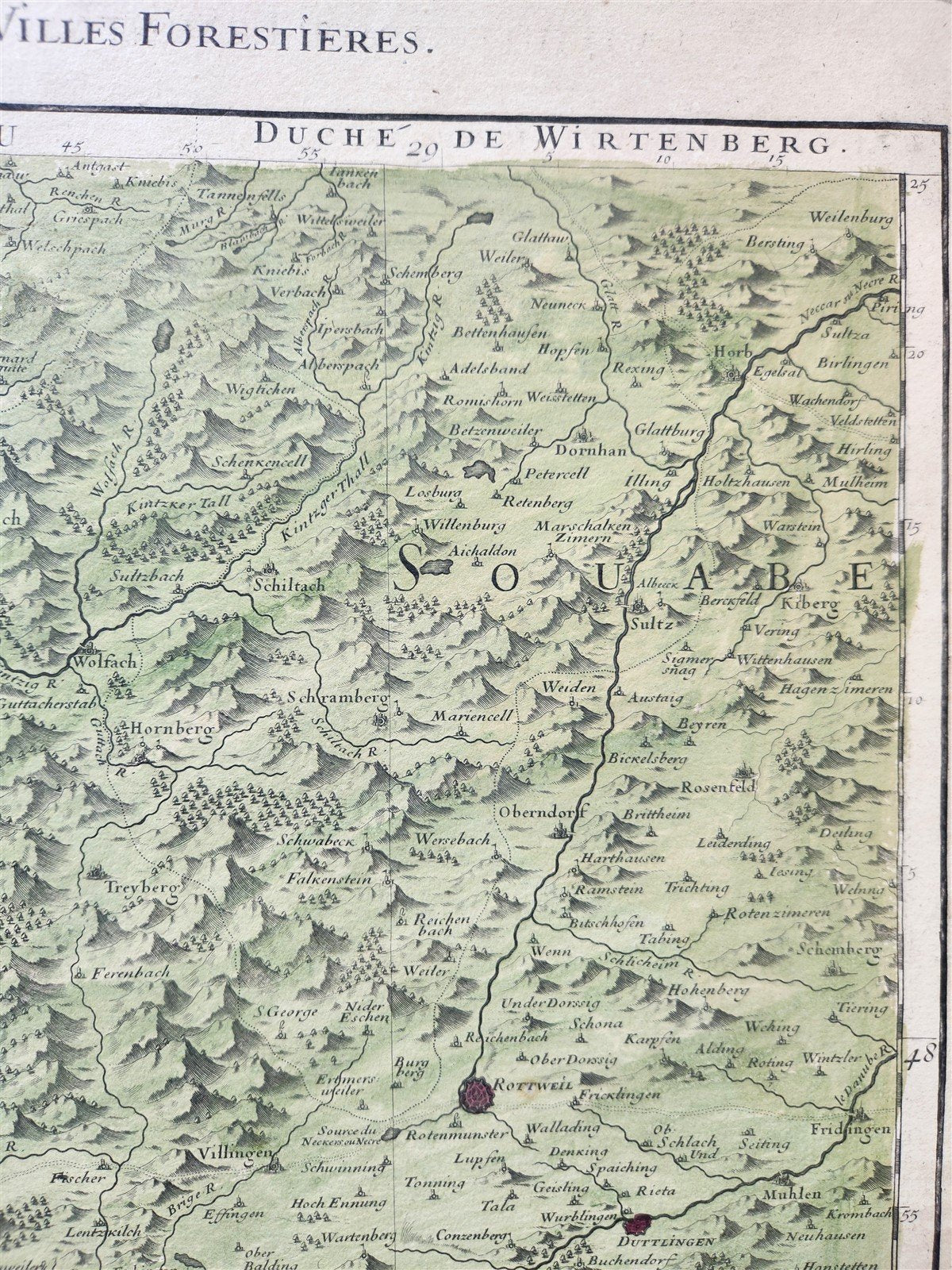 1706 ALSACE FRANCE antique MAP La Haute Alsace Le Suntgau Partie de L'Ortinau