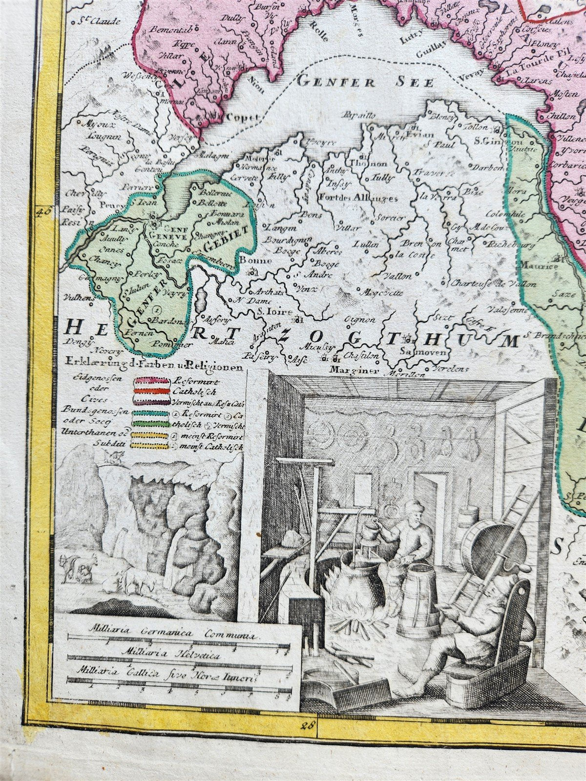 1732 SWITZERLAND antique MAP HELVETIORUM Reipublicae Cantones Tredicum J. Homann