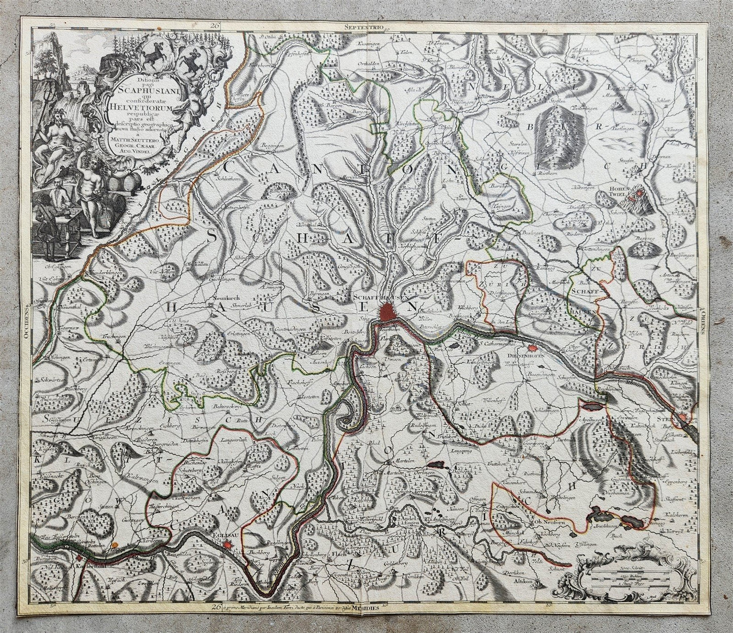 1740s SWITZERLAND antique MAP HELVETIORUM Reipublicae Cantones Tredicum SEUTTER
