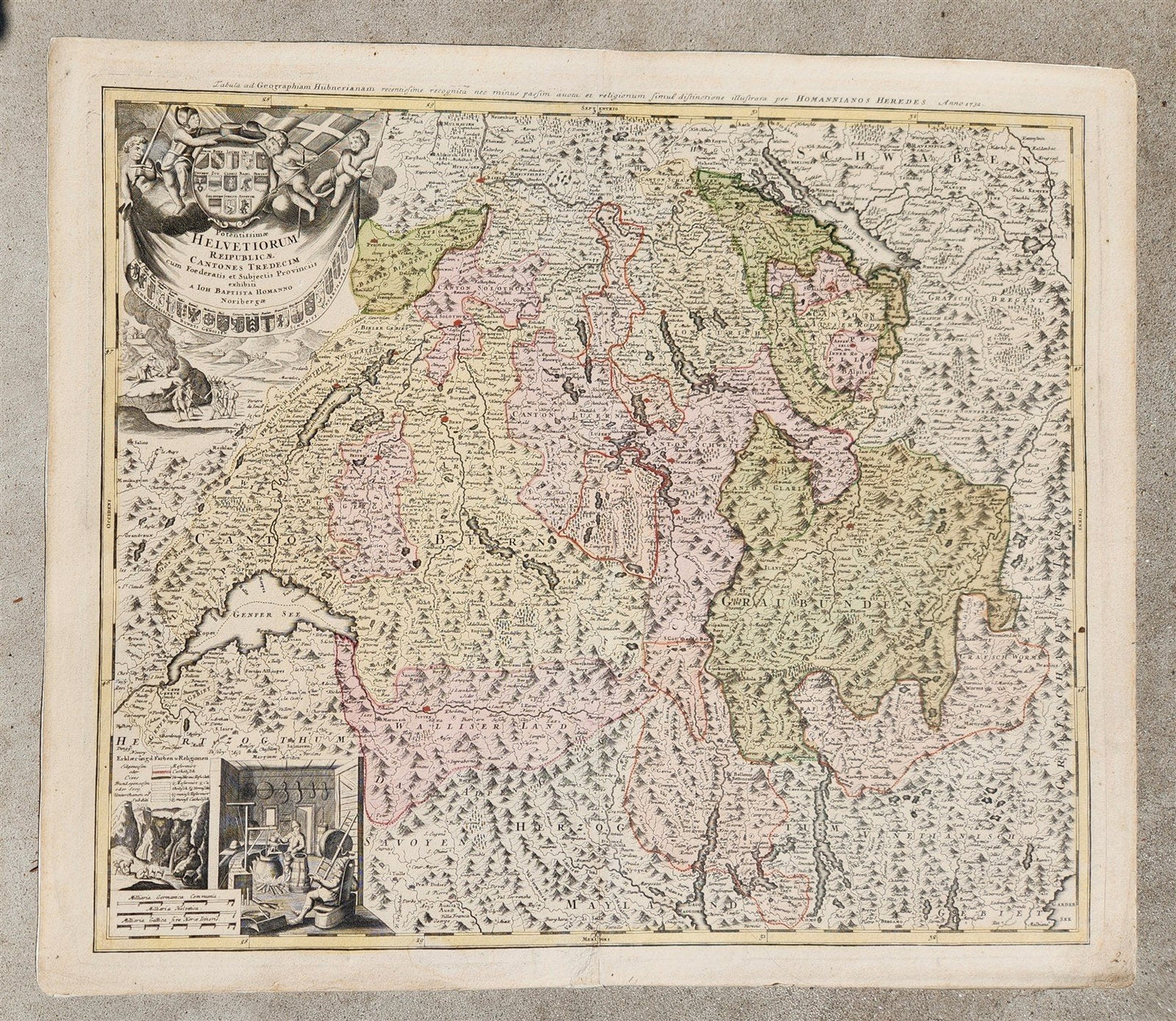 1732 SWITZERLAND antique MAP HELVETIORUM Reipublicae Cantones Tredicum by HOMANN