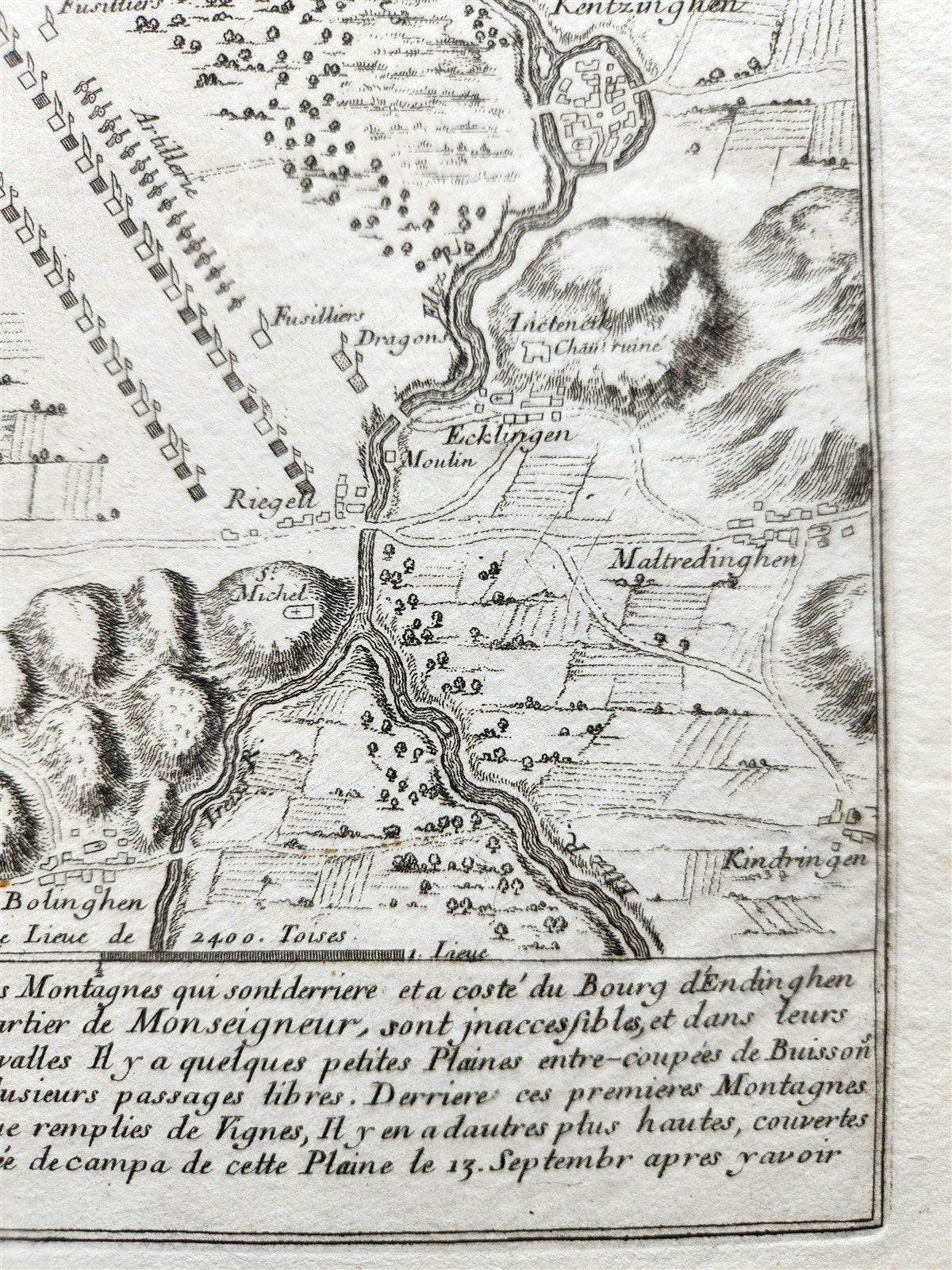 1705 FRANCE antique MAP Battle plan of Louis Le Grand Dauphin's campain