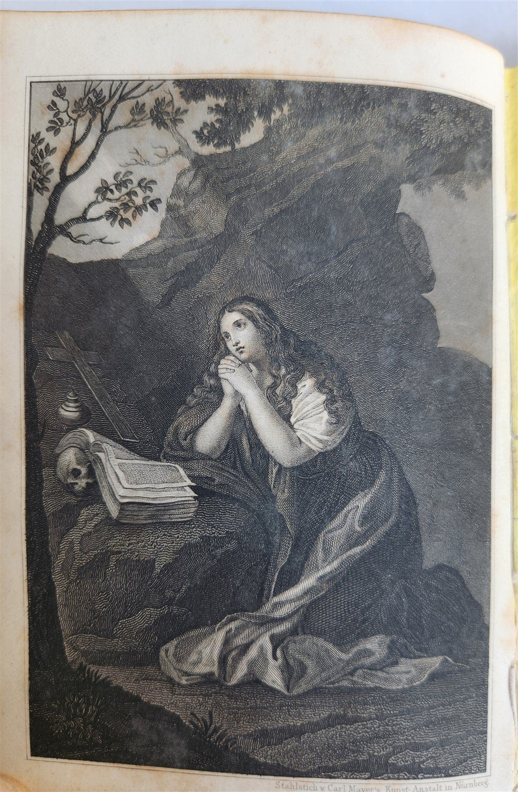 1852 GERMAN PRAYER BOOK antique w/ DECORATIVE BINDING illustrated