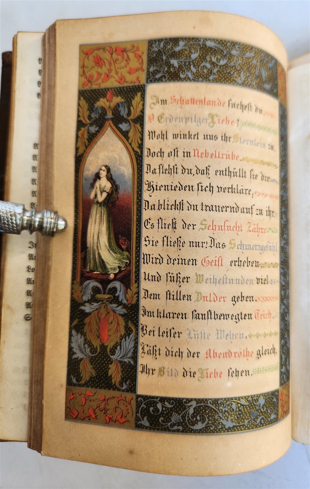 1852 GERMAN PRAYER BOOK antique w/ DECORATIVE BINDING illustrated