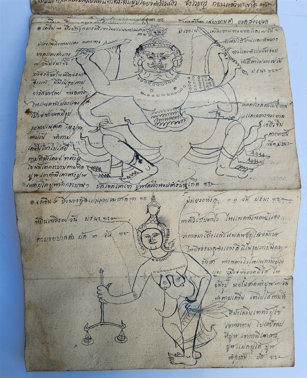 19th CENTURY MEDICINE ASTROLOGY MANUSCRIPT MANUAL from THALAND illustrated RARE