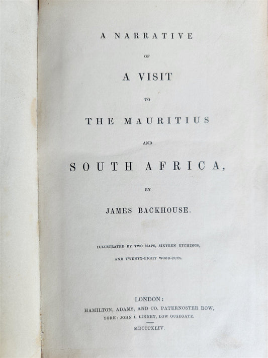 1844 A NARRATIVE of a VISIT to MAURITIUS & SOUTH AFRICA antique ILLUSTRATED