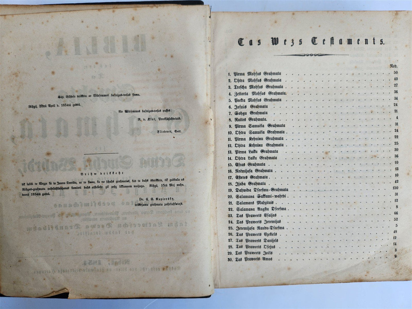 1854 BIBLE in LATVIAN antique PRINTED IN RIGA FOLIO