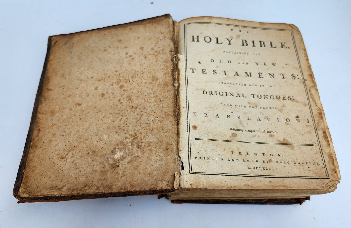 1791 BIBLE by ISAAC COLLINS FIRST printed in NEW JERSEY antique RARE Americana