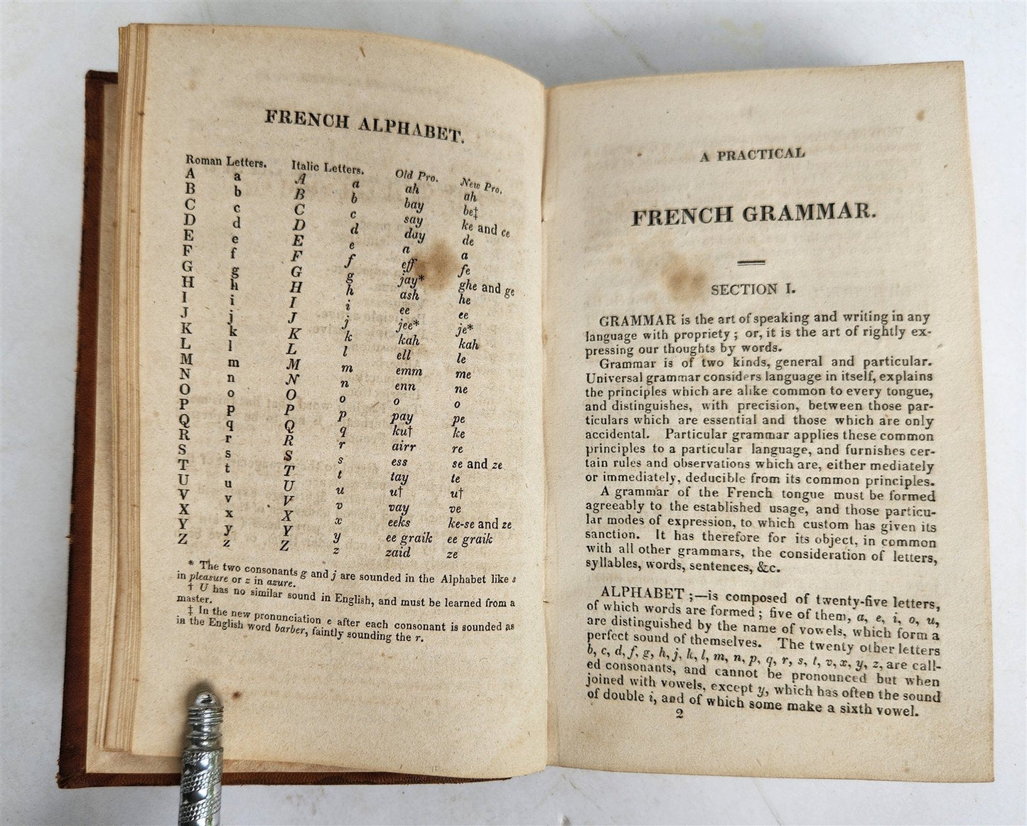 1825 GRAMMAR of the FRENCH LANGUAGE by N.Wanostrocht antique Boston