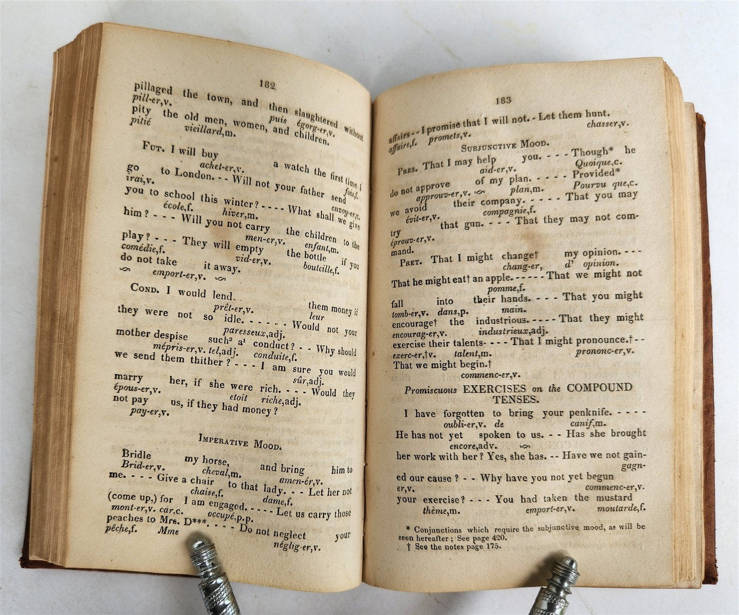 1825 GRAMMAR of the FRENCH LANGUAGE by N.Wanostrocht antique Boston