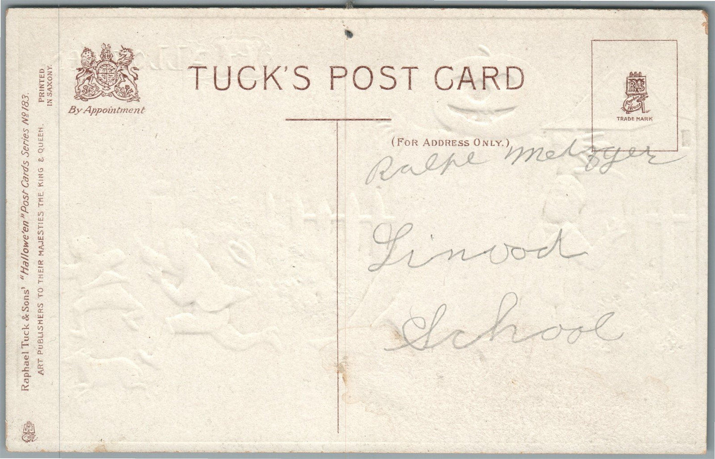 HALLOWEEN RAPHAEL TUCK SERIES 183 ANTIQUE POSTCARD