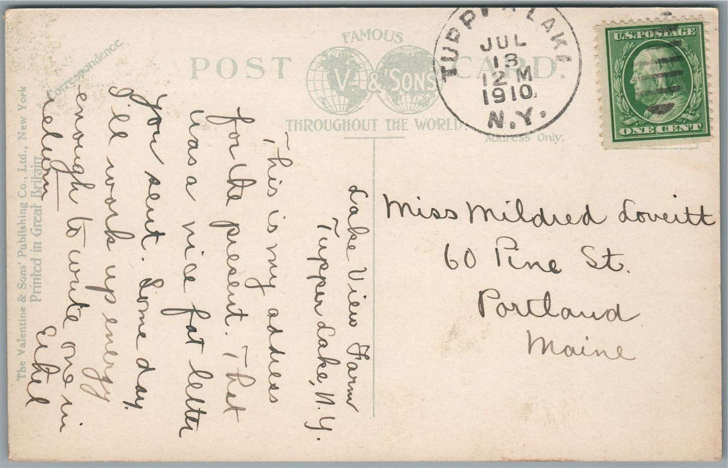 TUPPER LAKE NY on LAKE STREET ANTIQUE POSTCARD